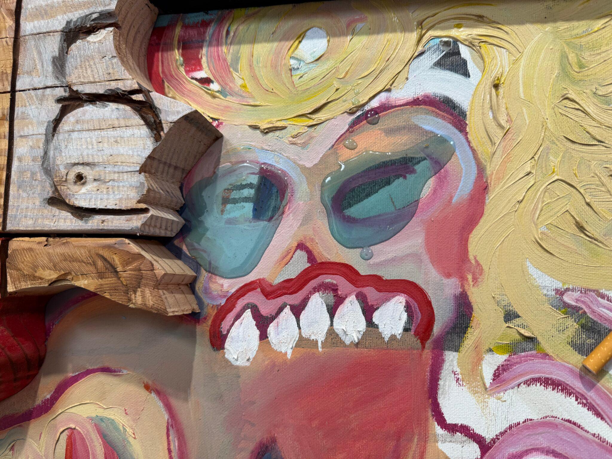 Pine Box Keno with Tired Pussy - Abstract Painting by Aaron Sheppard