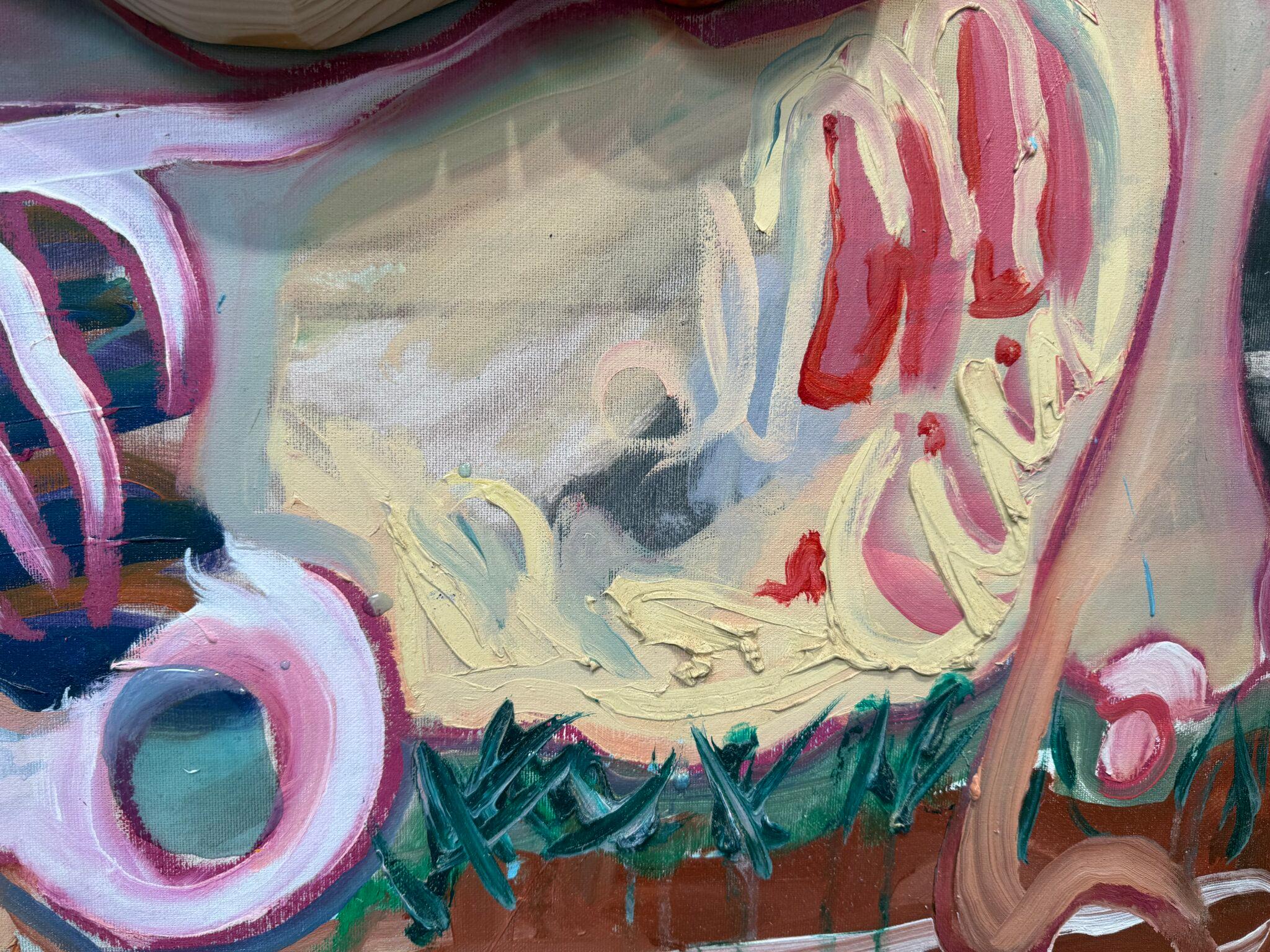 Pine Box Keno with Tired Pussy - Brown Abstract Painting by Aaron Sheppard