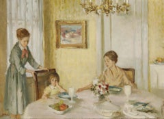 Aaron Shikler (1922-2015) - American School 1959 Oil, At the Lunch Table