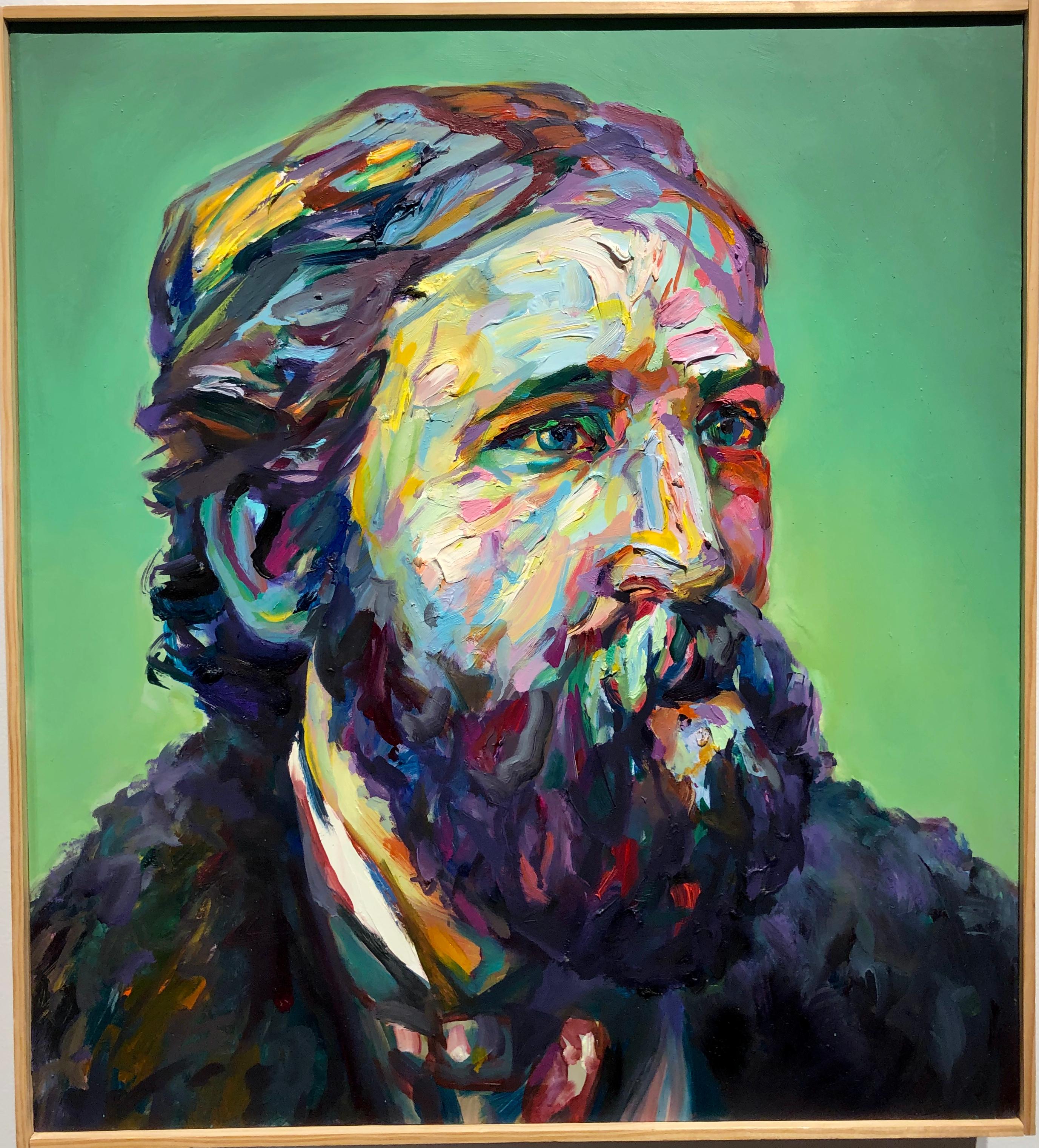 Umblecumstumble, Multi-Colored Bearded Male Portrait, Oil on Panel - Painting by Aaron Smith