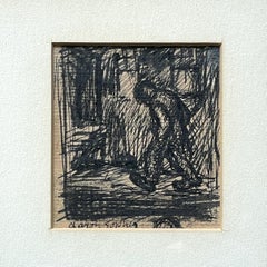 Aaron Sopher Scribble Drawing Man 1940s New Yorker Wash Watercolor Ink Pen Art