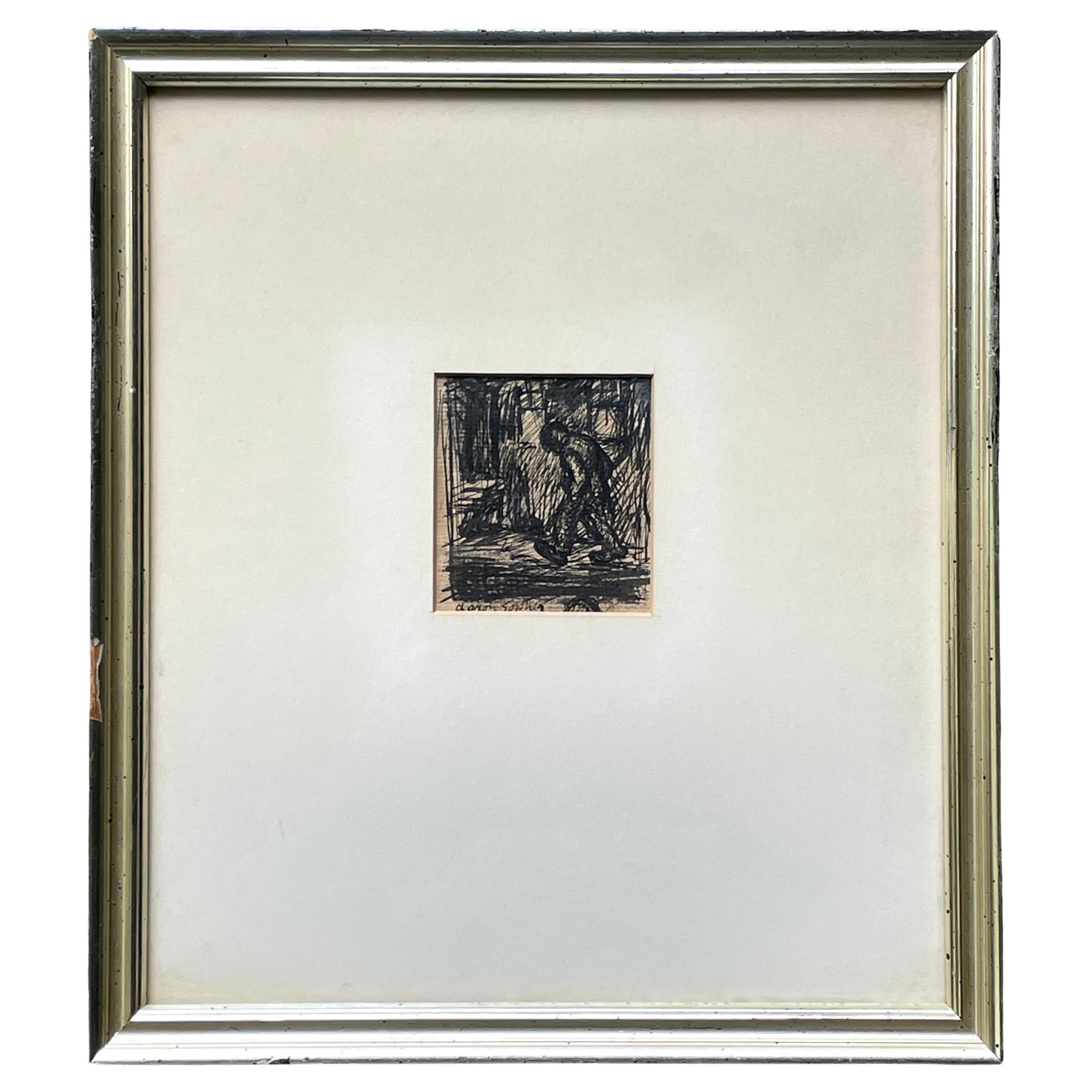 Aaron Sopher Scribble Zeichnung Mann 1940er New Yorker Wash Aquarell Tinte Stift Kunst im Angebot