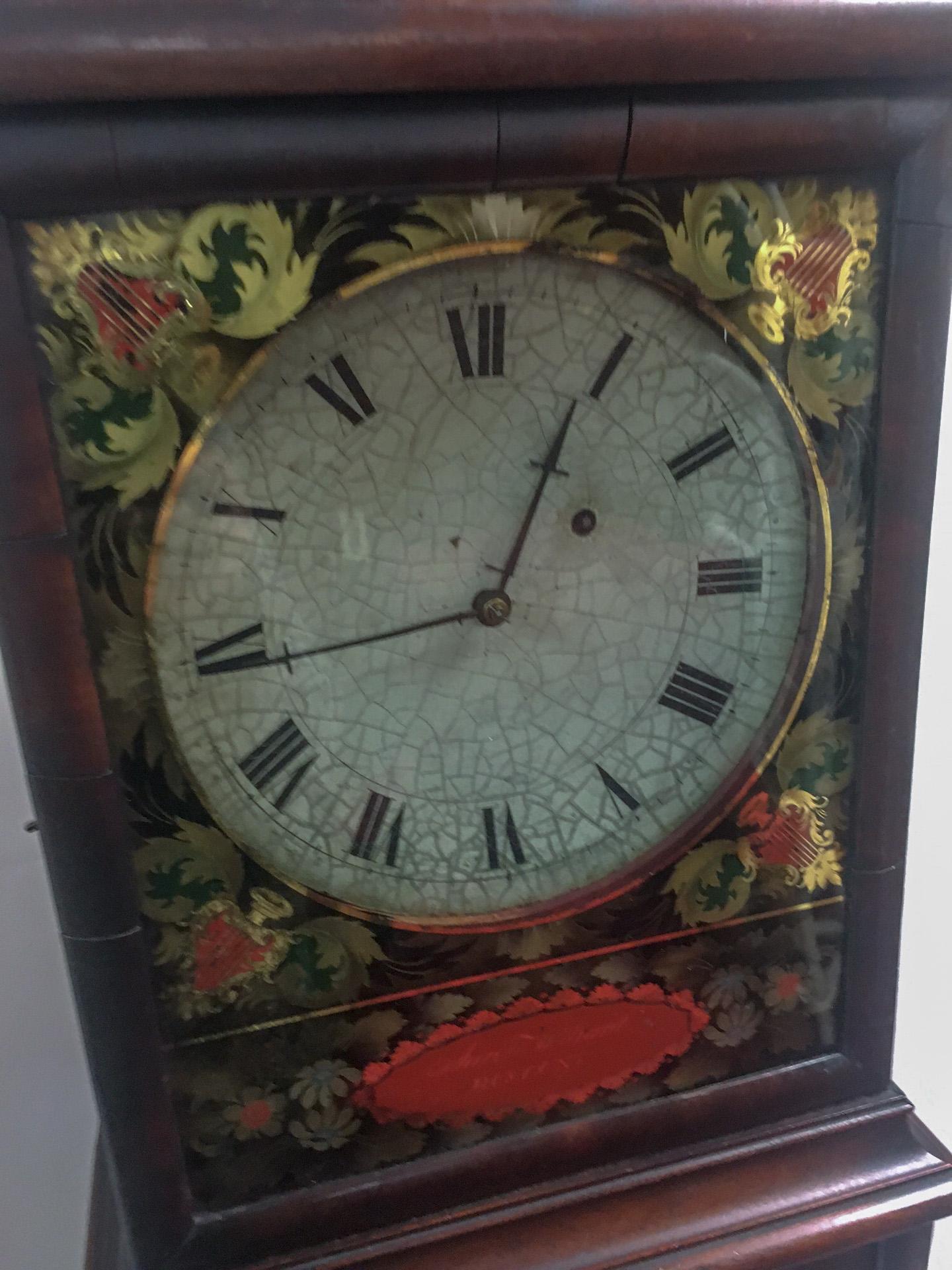 Federal Aaron Willard Boston Mahogany Shelf Clock w/ Eglomisé Painting & Eagle Finial For Sale