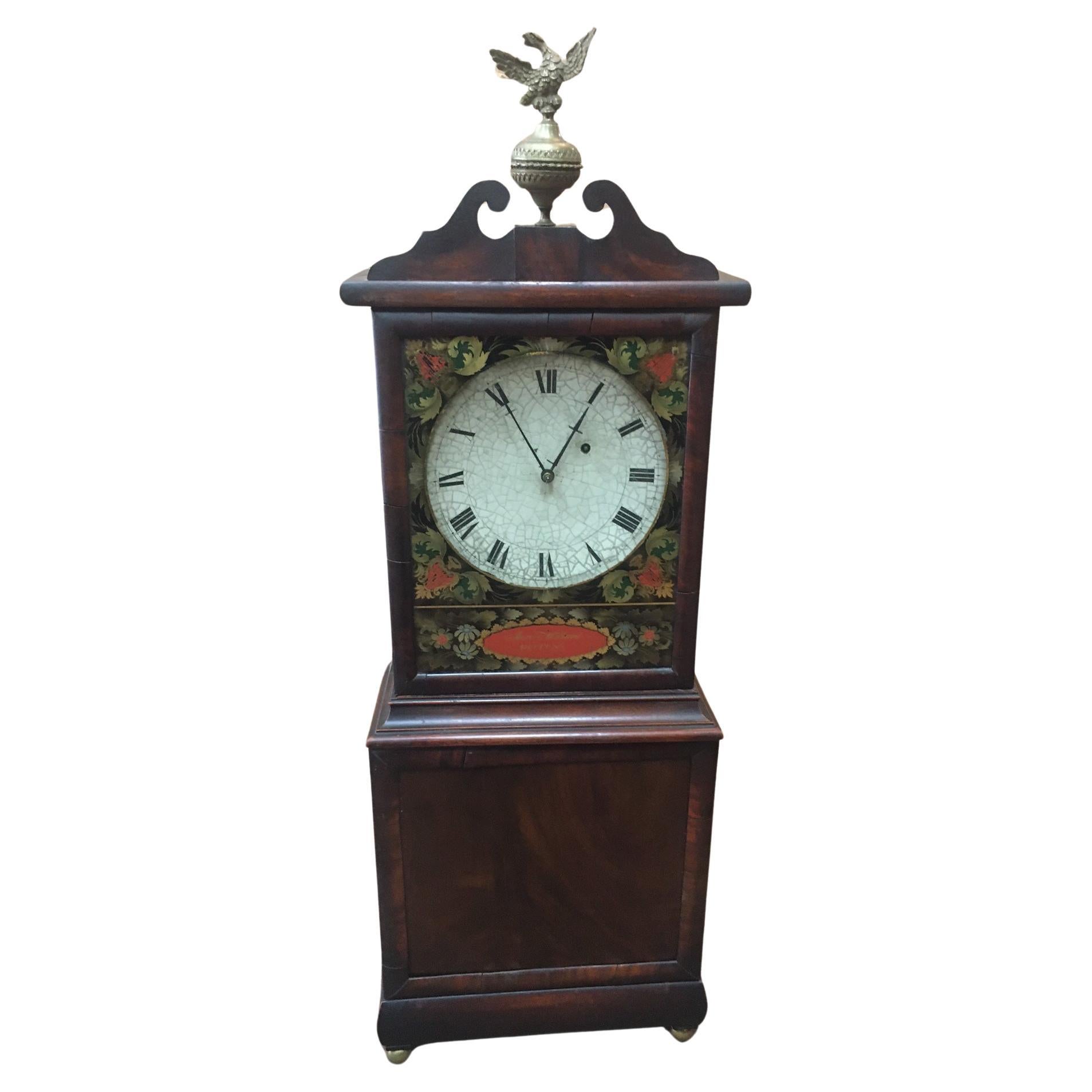 Aaron Willard Boston Mahogany Shelf Clock w/ Eglomisé Painting & Eagle Finial For Sale