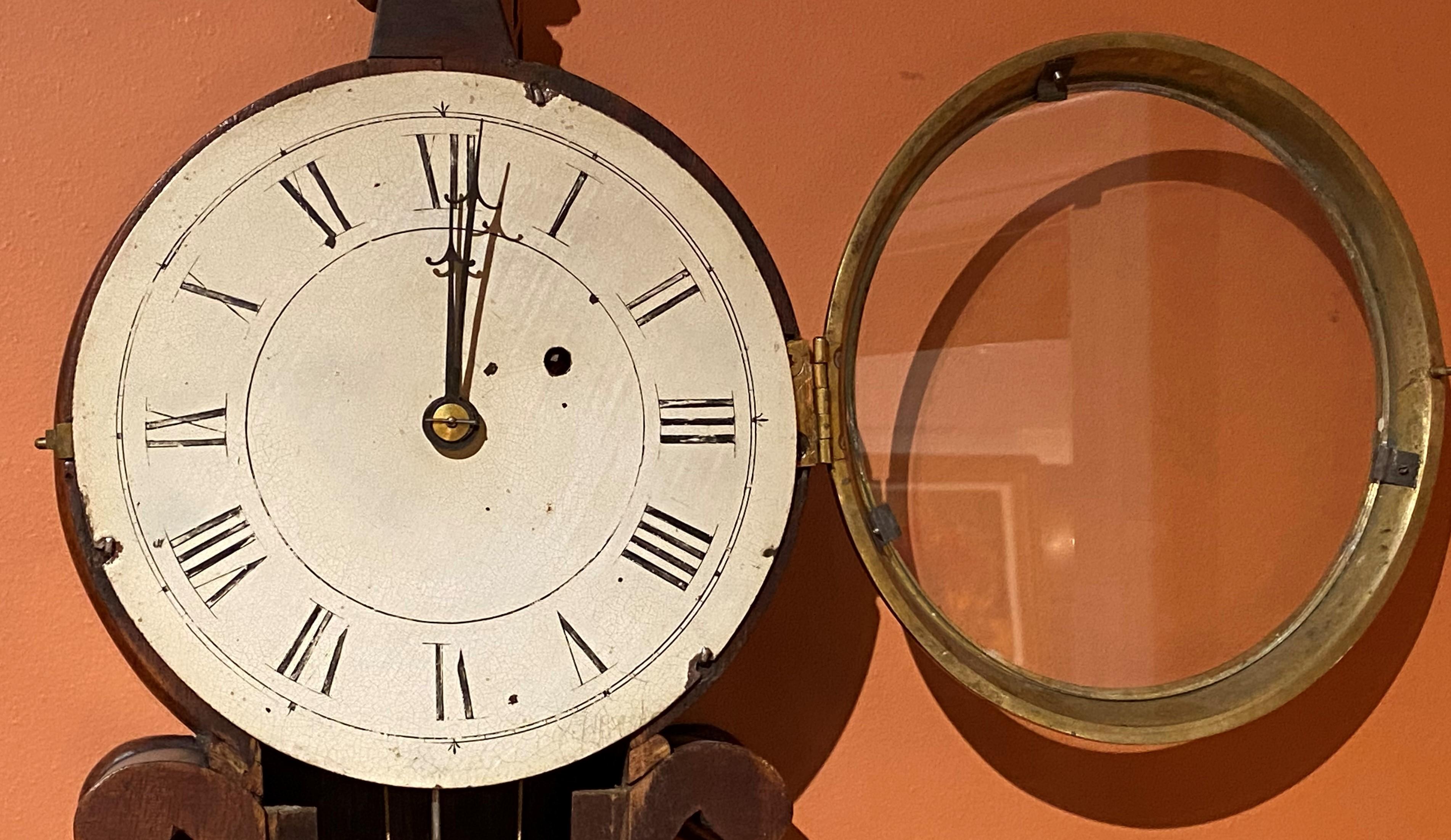 Aaron Willard Lyre Clock in Mahogany Case w/ Battling Tall Ships Eglomise Panel 1