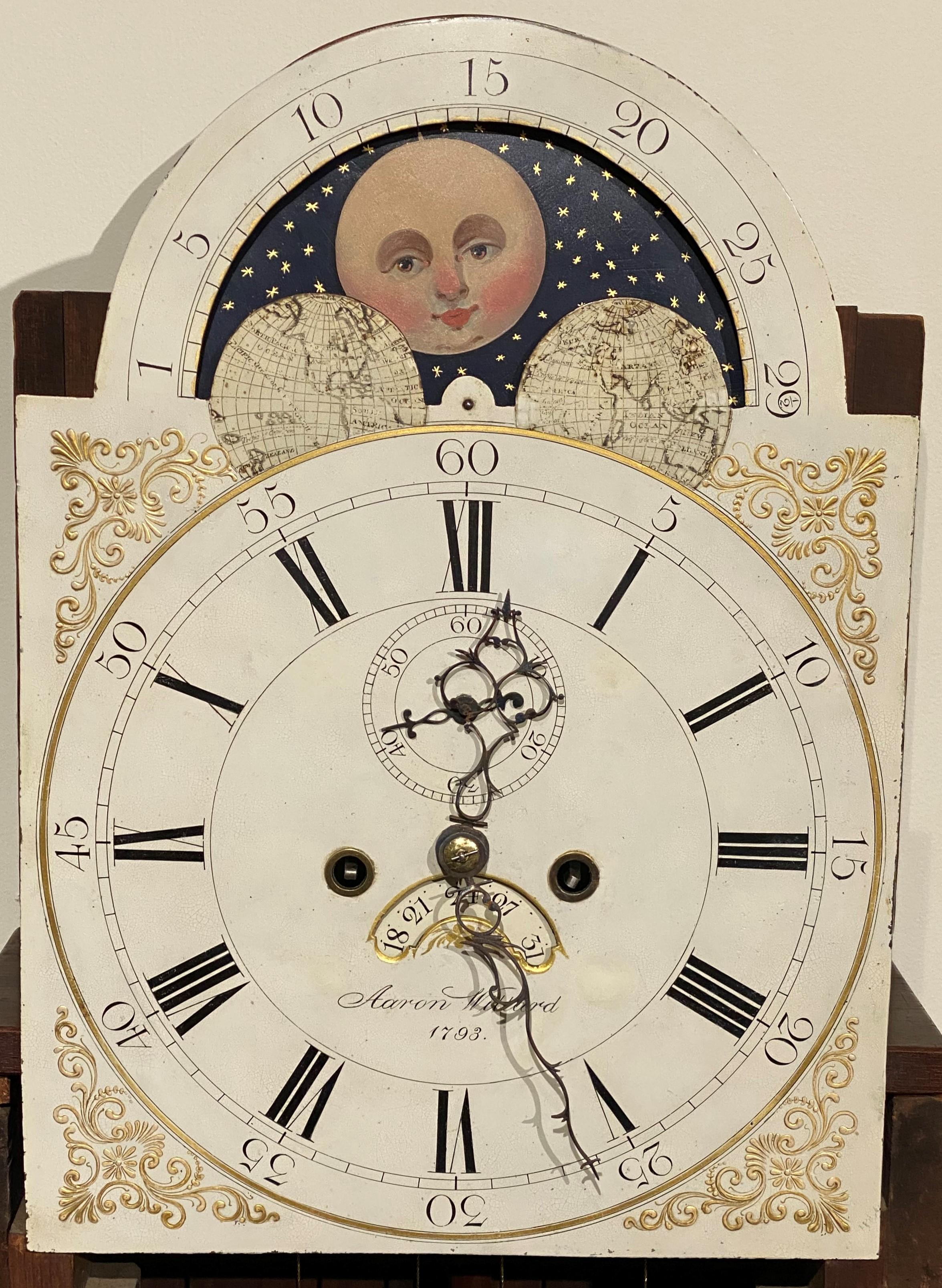 Aaron Willard Mahogany Tall Case Clock with Moon Phase Dial 1793 1