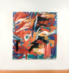 Garden- Abstract Paintings, Canvas, Oil Paint, Blue, Green, Red, Orange, Yellow