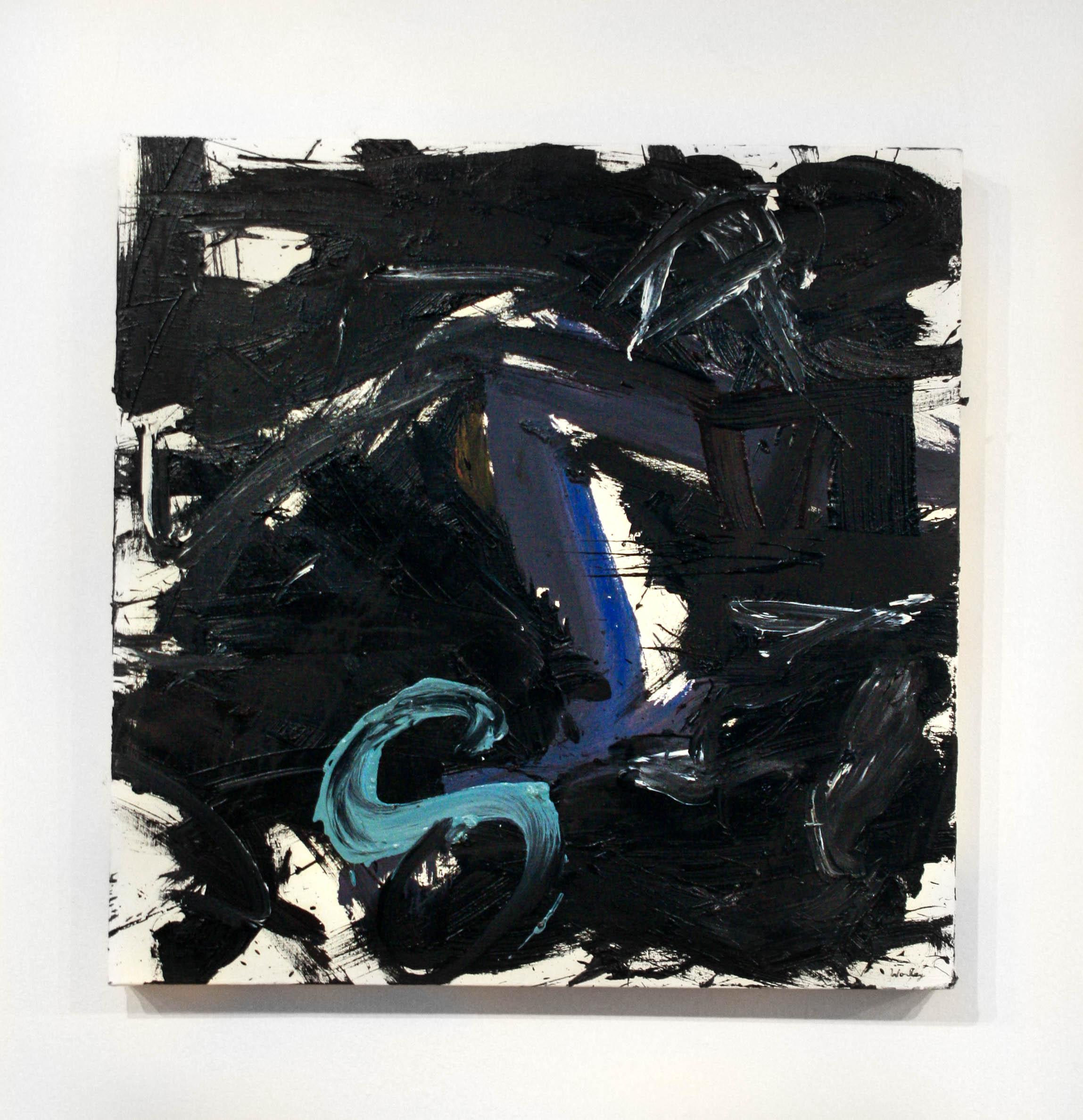 Lucy's Dream- Canvas, Oil Paint, Abstract, Black, Blue, Teal, Gestural - Painting by Aaron Worley