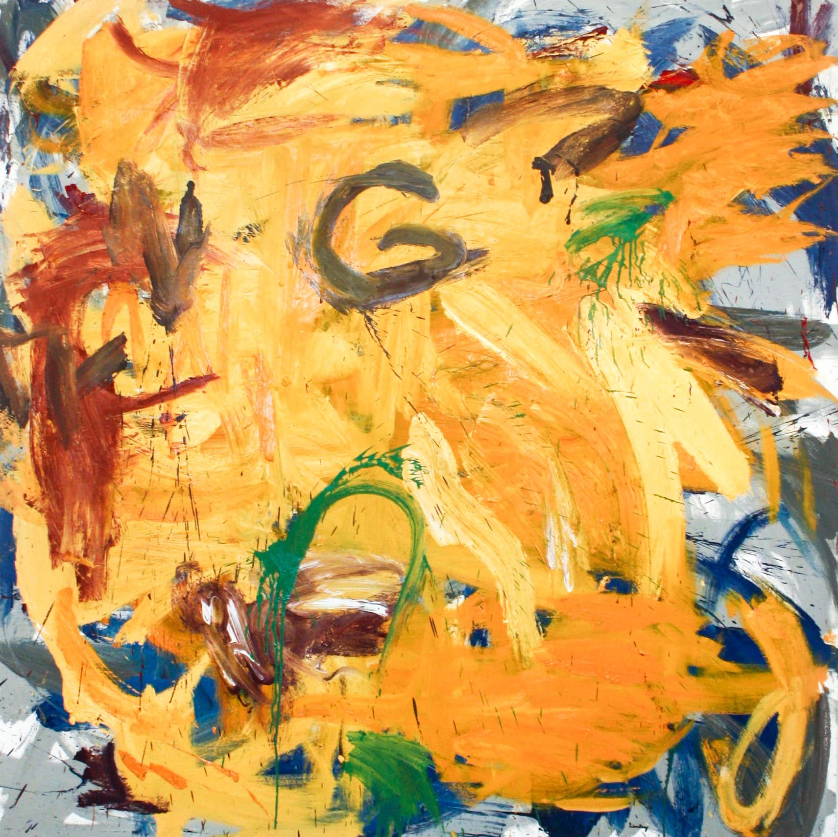 Aaron Worley Abstract Painting - Untitled- Abstract, Canvas, Oil Paint, Yellow, Green, Blue, Red, White, Gray