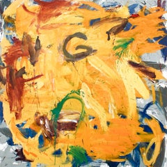 Untitled- Abstract, Canvas, Oil Paint, Yellow, Green, Blue, Red, White, Gray