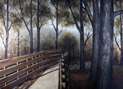 Aaron Zachary - huile contemporaine, chemin à travers le noircissement des bois