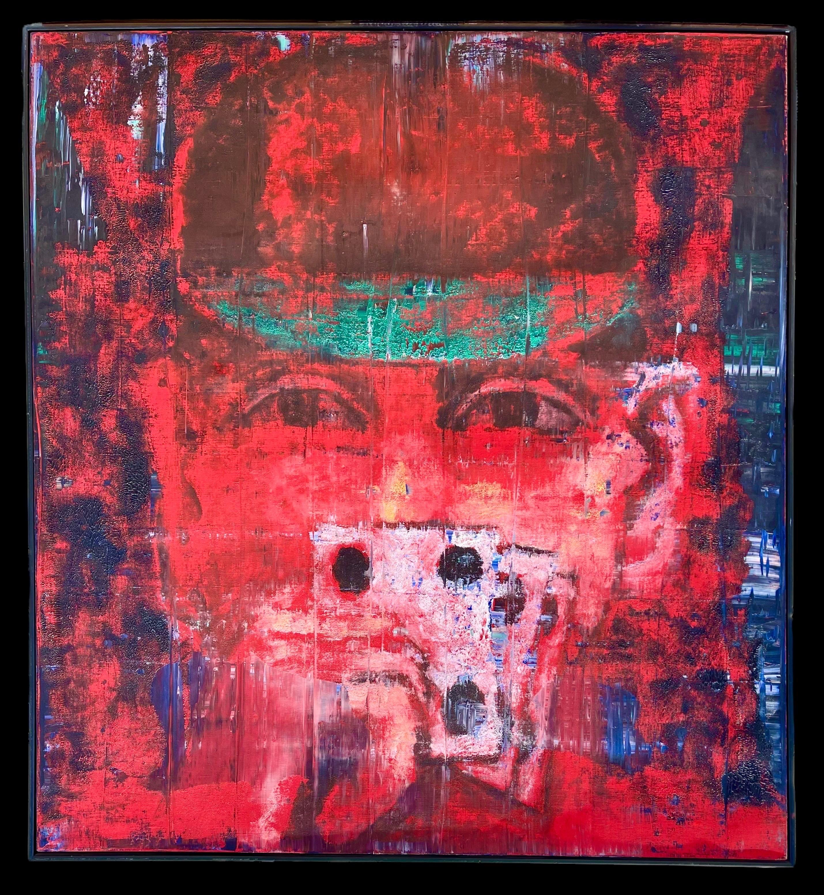 Aaron Fink (americano, nato nel 1955) 
Firmato a mano e datato 1986, al verso. 
La tela grande misura circa: 72" x 66". Questo quadro fa parte della serie "Images of Gambling" dell'artista,  tra le sue migliori opere figurative.

Aaron Fink è nato a