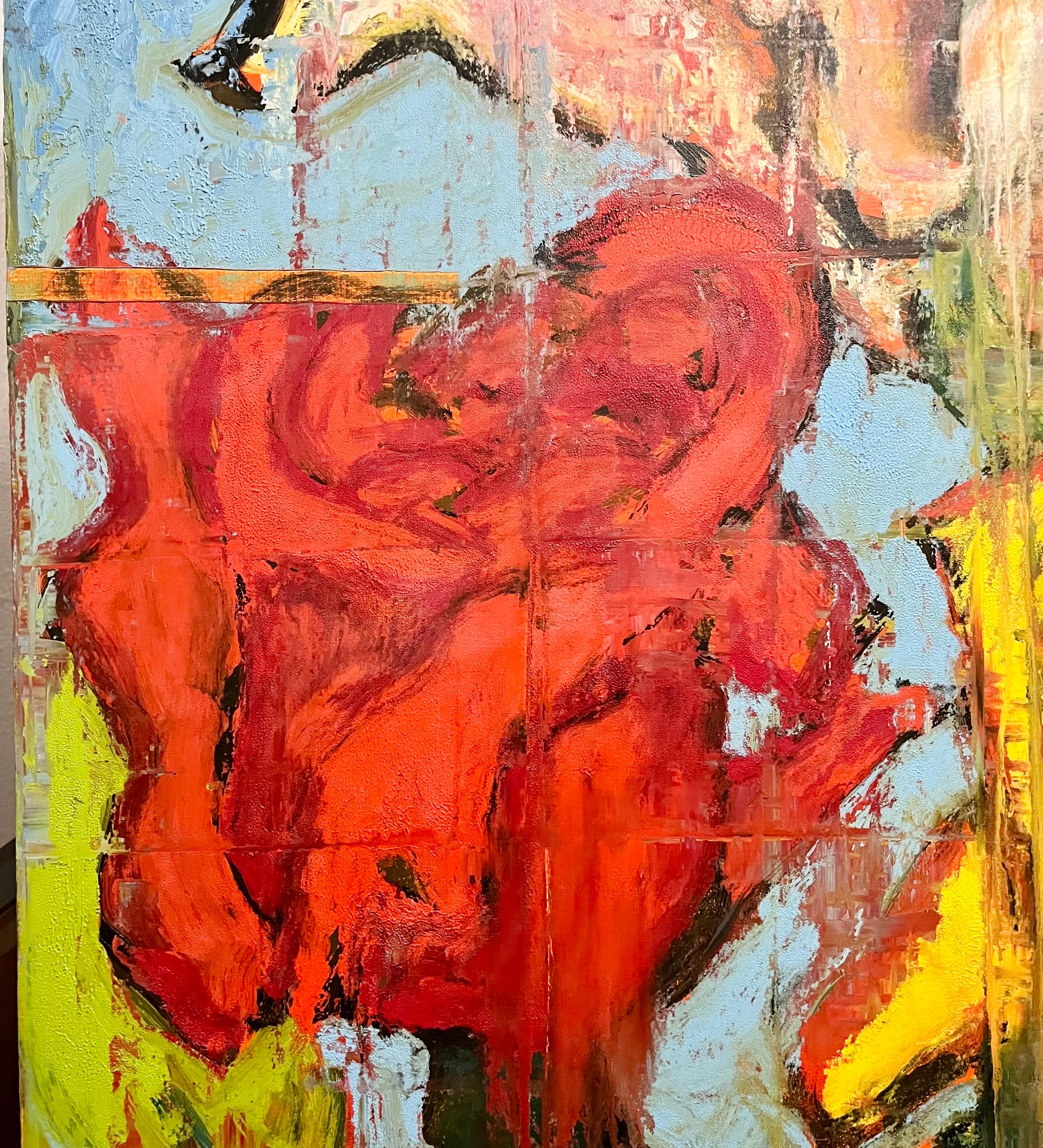 Grande bouquet di rose modernista olio su tela Aaron Fink in vendita 5