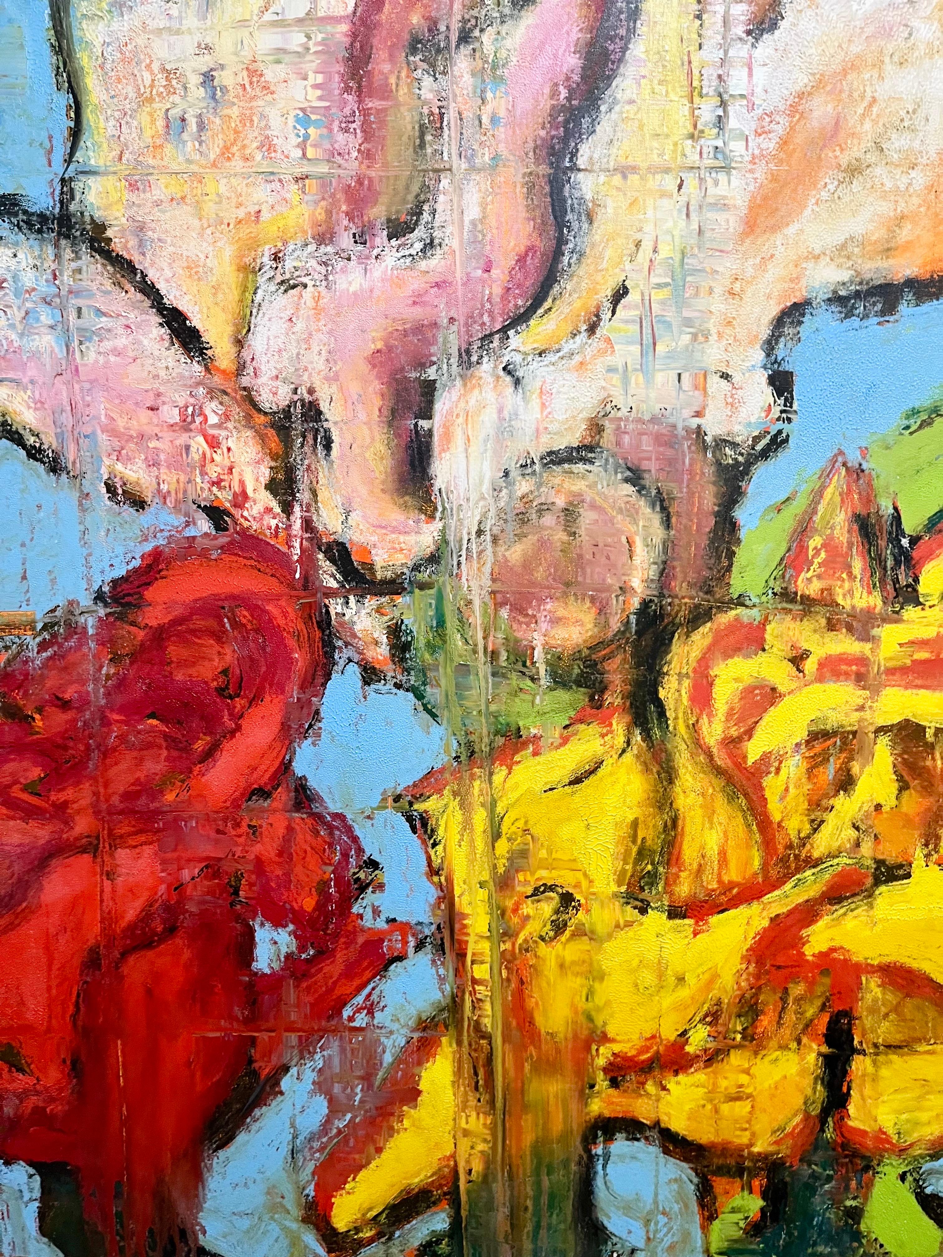 Grande bouquet di rose modernista olio su tela Aaron Fink in vendita 6