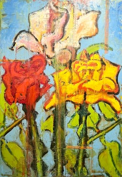 Large Modernist Rose Bouquet Oil on Linen Painting Aaron Fink
