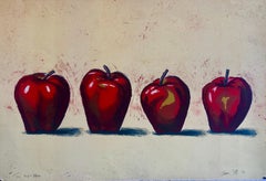 Original Boston Modernist Lithograph Aaron Fink Apples Pop Art Print Americana