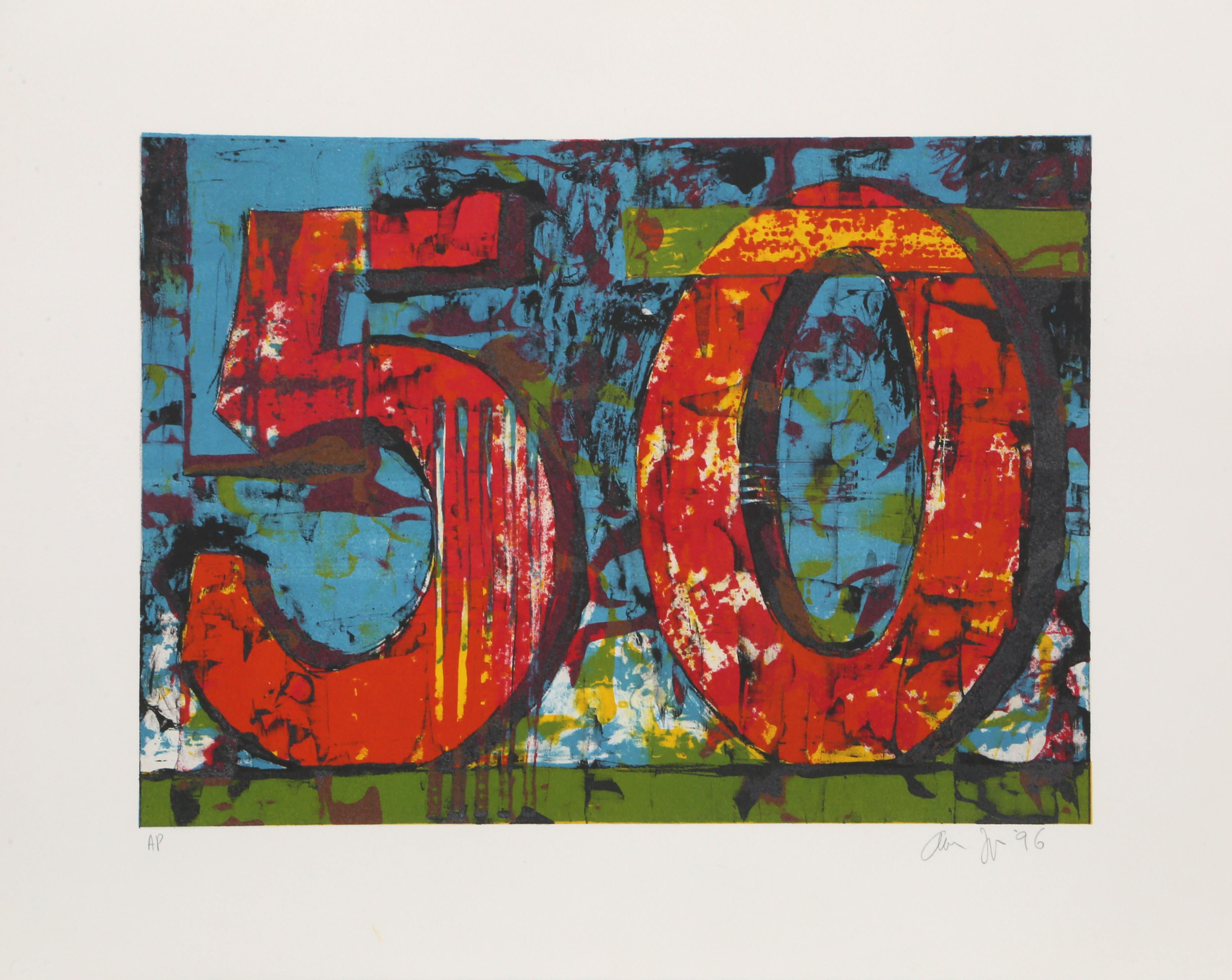 Artist: Aaron Fink, American (1955 - )
Title: 50
Year: 1996
Medium: Lithograph, signed in pencil
Edition: AP
Image Size: 14 x 20 inches
Size: 20 x 26 in. (50.8 x 66.04 cm)