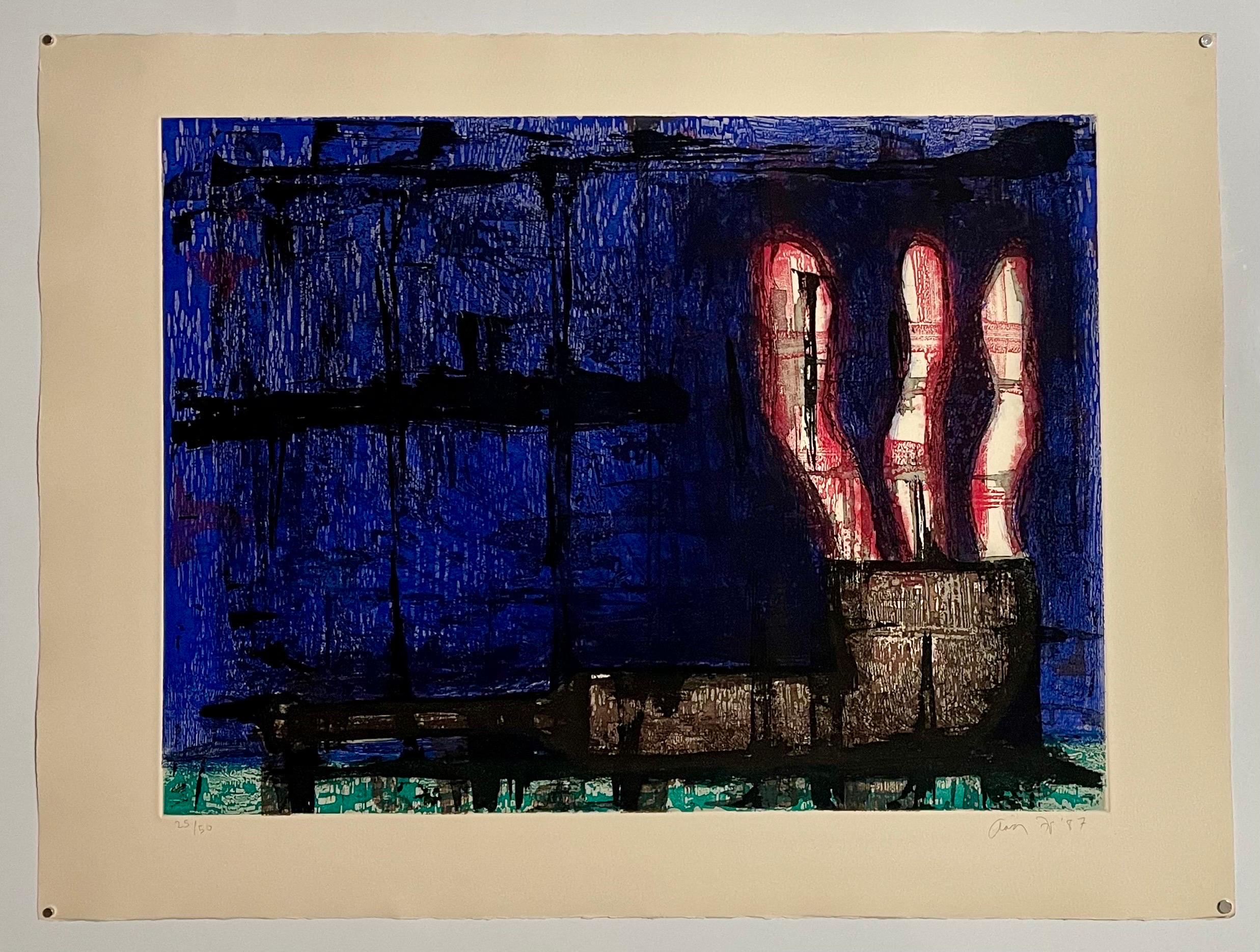 Boston Modernist Color Etching Smoking Pipe Aaron Fink Pop Art Print Americana en vente 1
