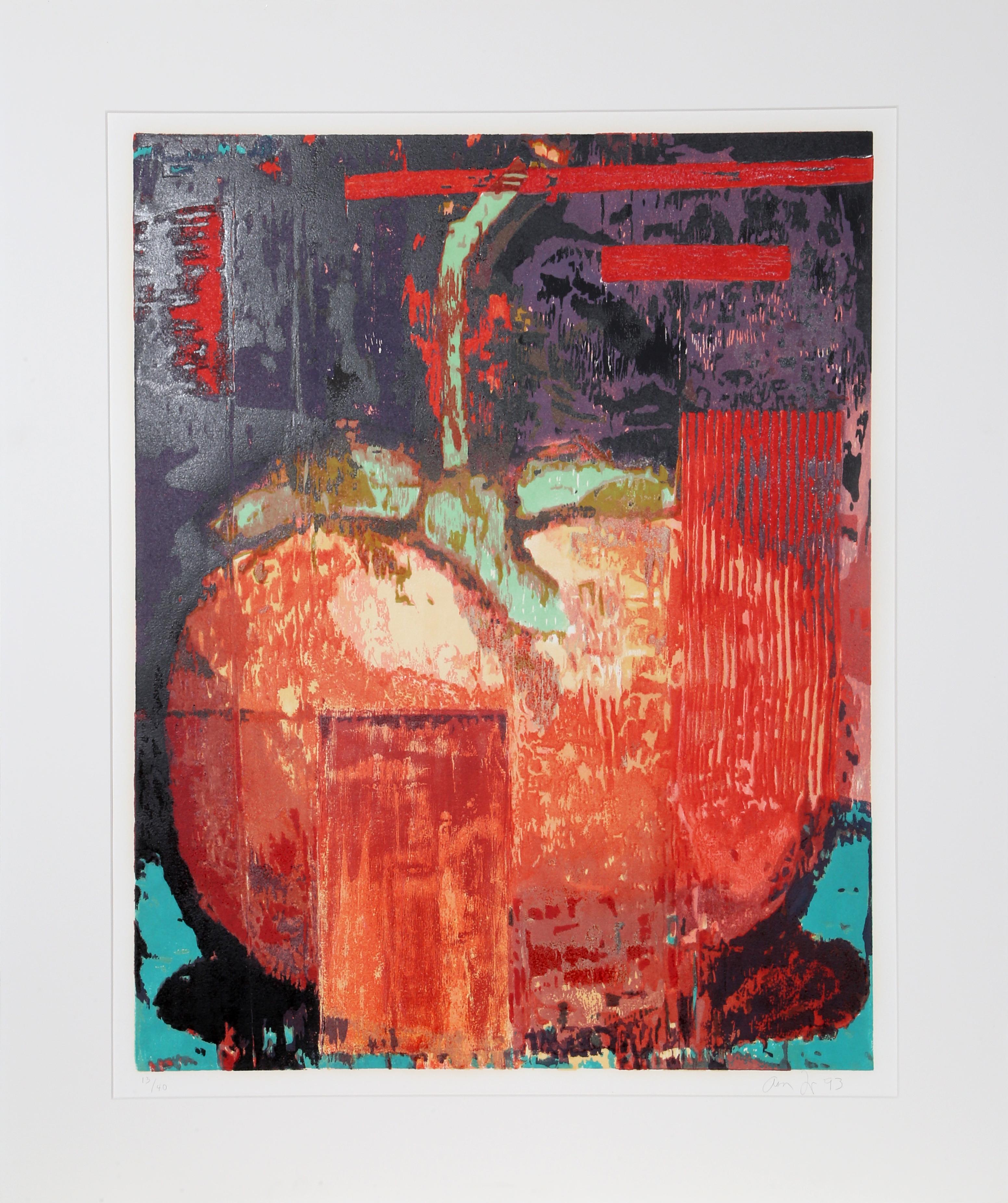 Artist: Aaron Fink, American
Title: Cherry Tomato
Year: 1993
Medium: Woodcut, signed and numbered in pencil 
Edition: 13/40
Image Size: 28  x 22 inches
Sheet Size: 34 x 28 inches
Mat: 37 x 30 inches