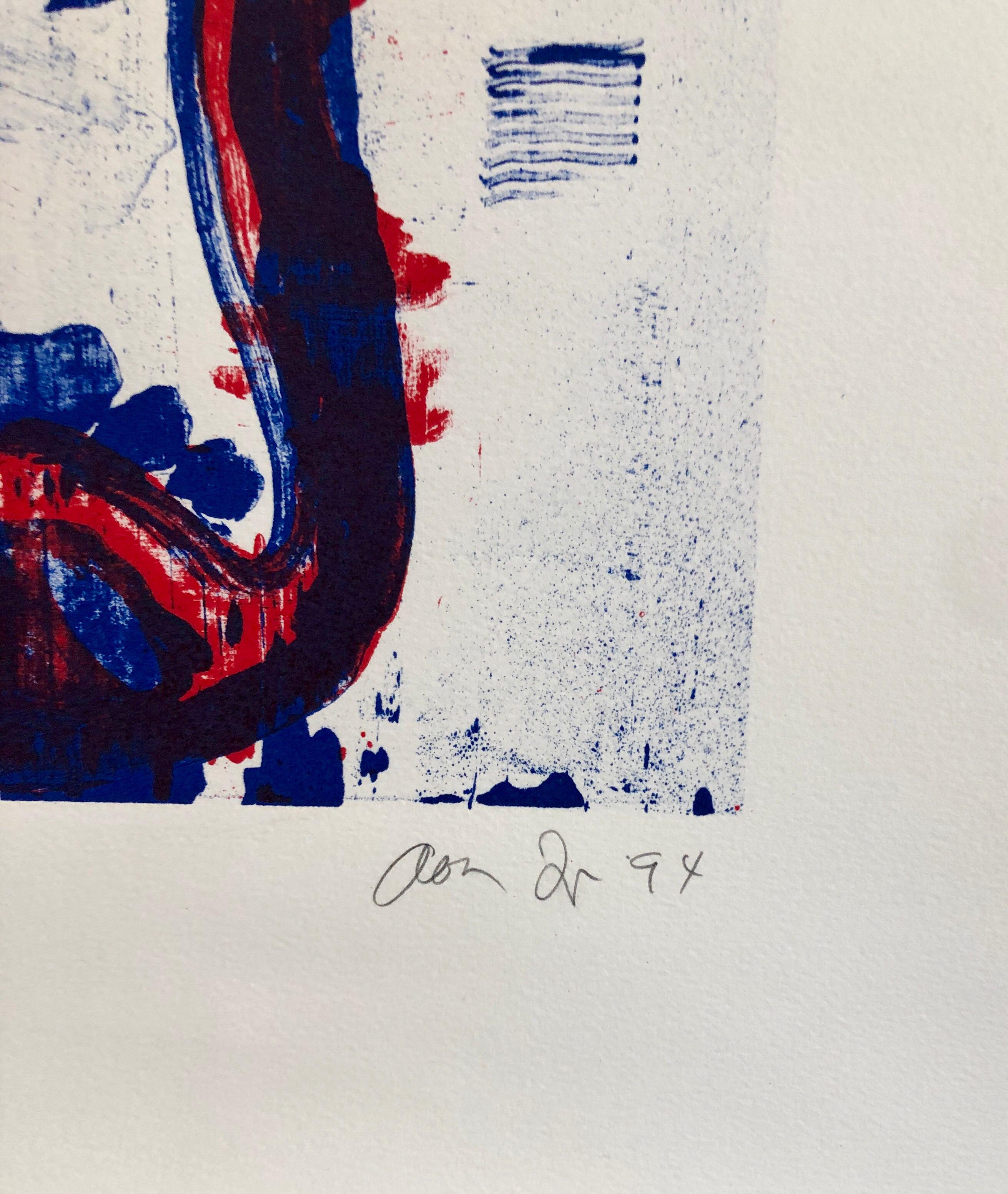 Modernist Lithograph Red, White, Denim Blue Guitar Aaron Fink Pop Art Americana  For Sale 2