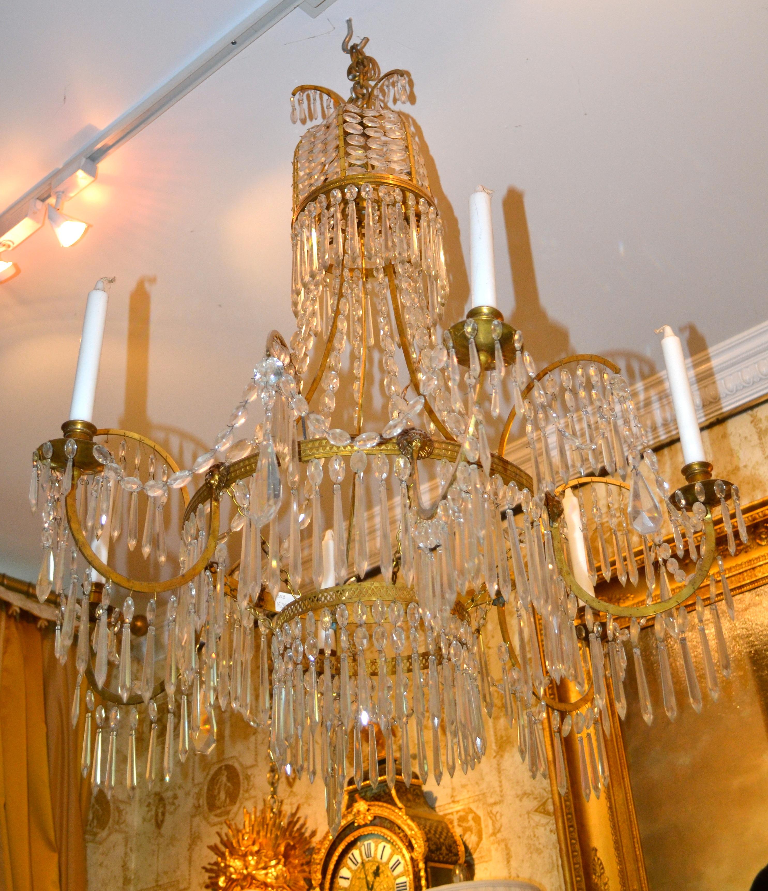 19 Century Baltic Empire Style Crystal and Gilt Bronze Chandelier In Good Condition In Vancouver, British Columbia