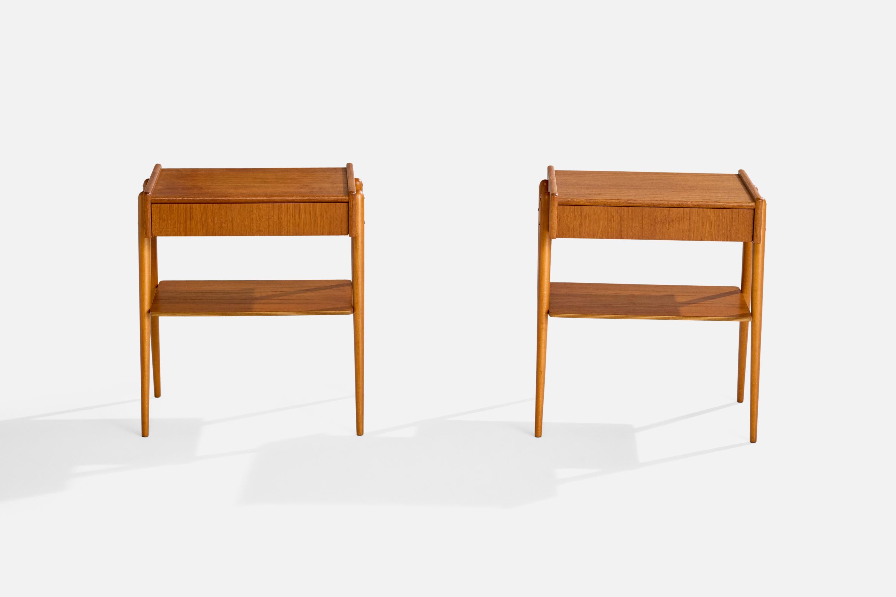 Mid-Century Modern AB Carlström & Co, Nightstands, Teak, Birch, Sweden, 1950s For Sale