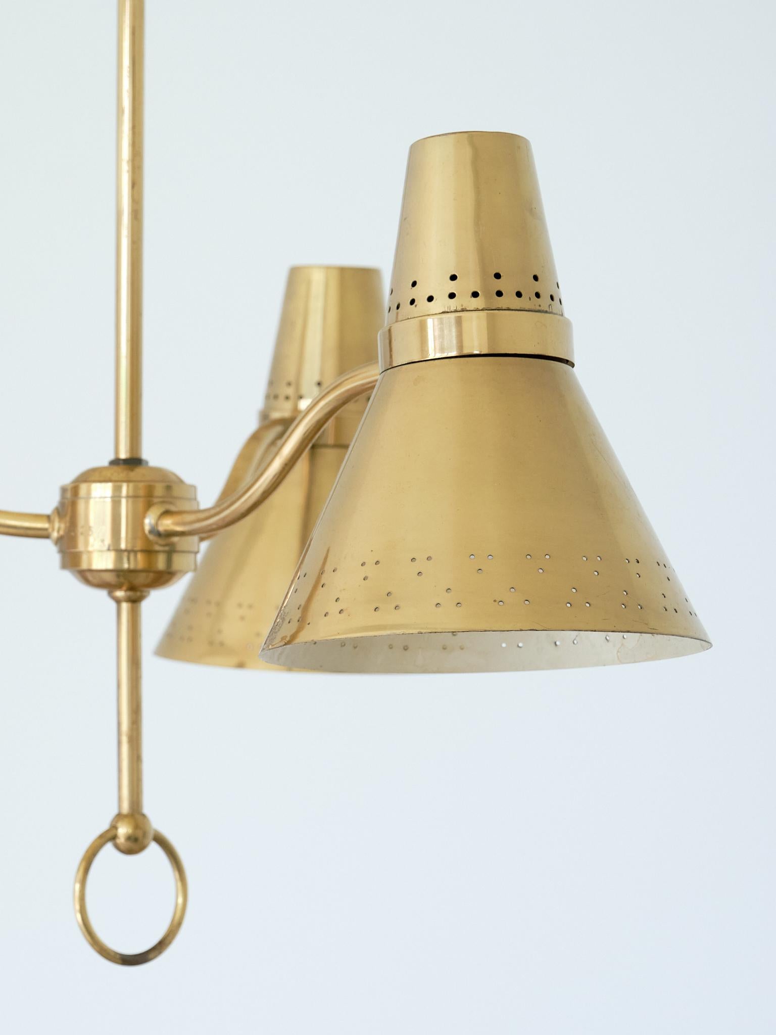 AB. E. Hansson Height Adjustable Three Arm Pendant Light in Brass, Sweden, 1950s 3