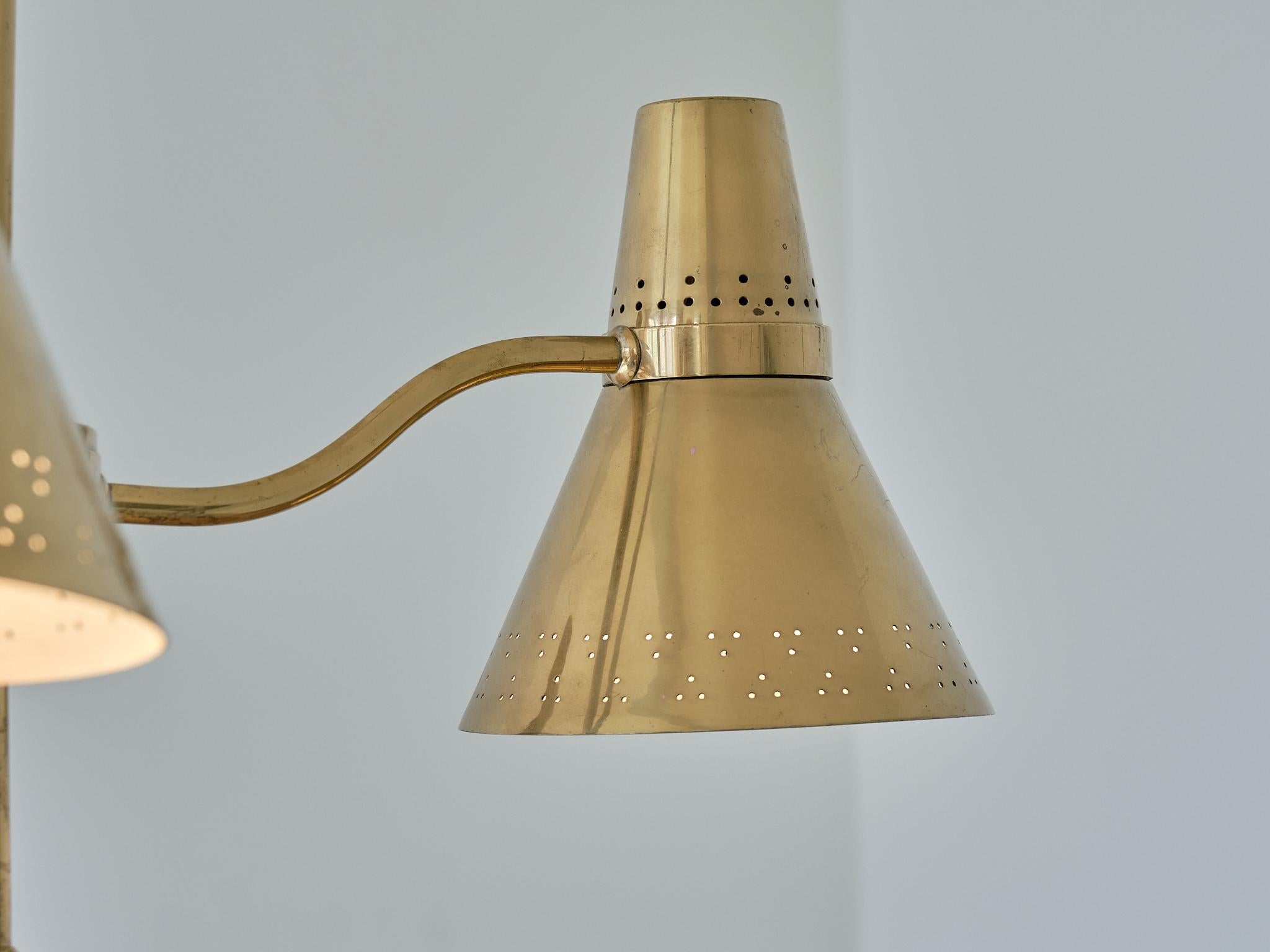 AB. E. Hansson Height Adjustable Three Arm Pendant Light in Brass, Sweden, 1950s 5