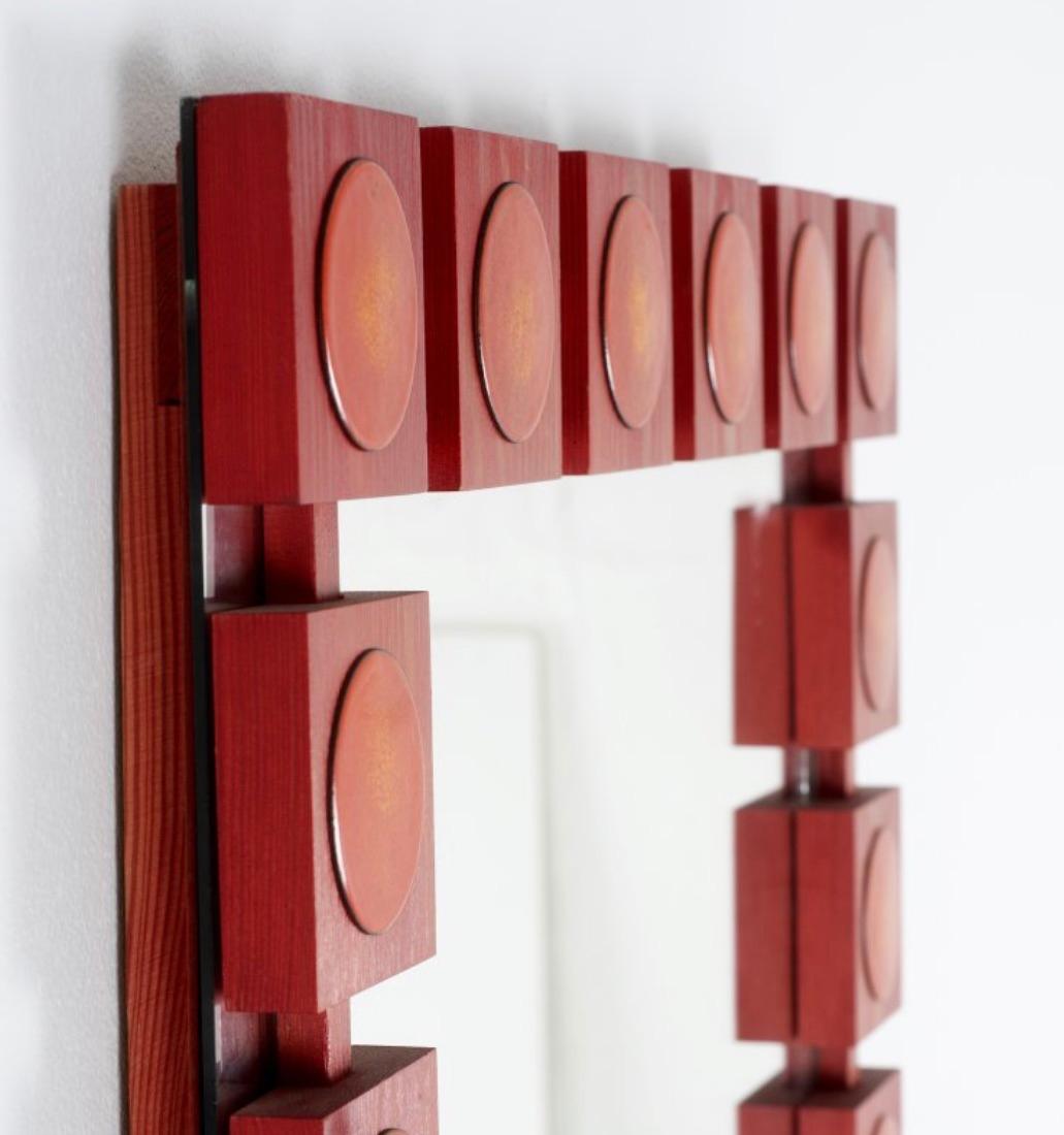 Modern AB Glas and Trä, Red 'Pop art' Wall Mirror with Chest, Swedish, circa 1963 For Sale