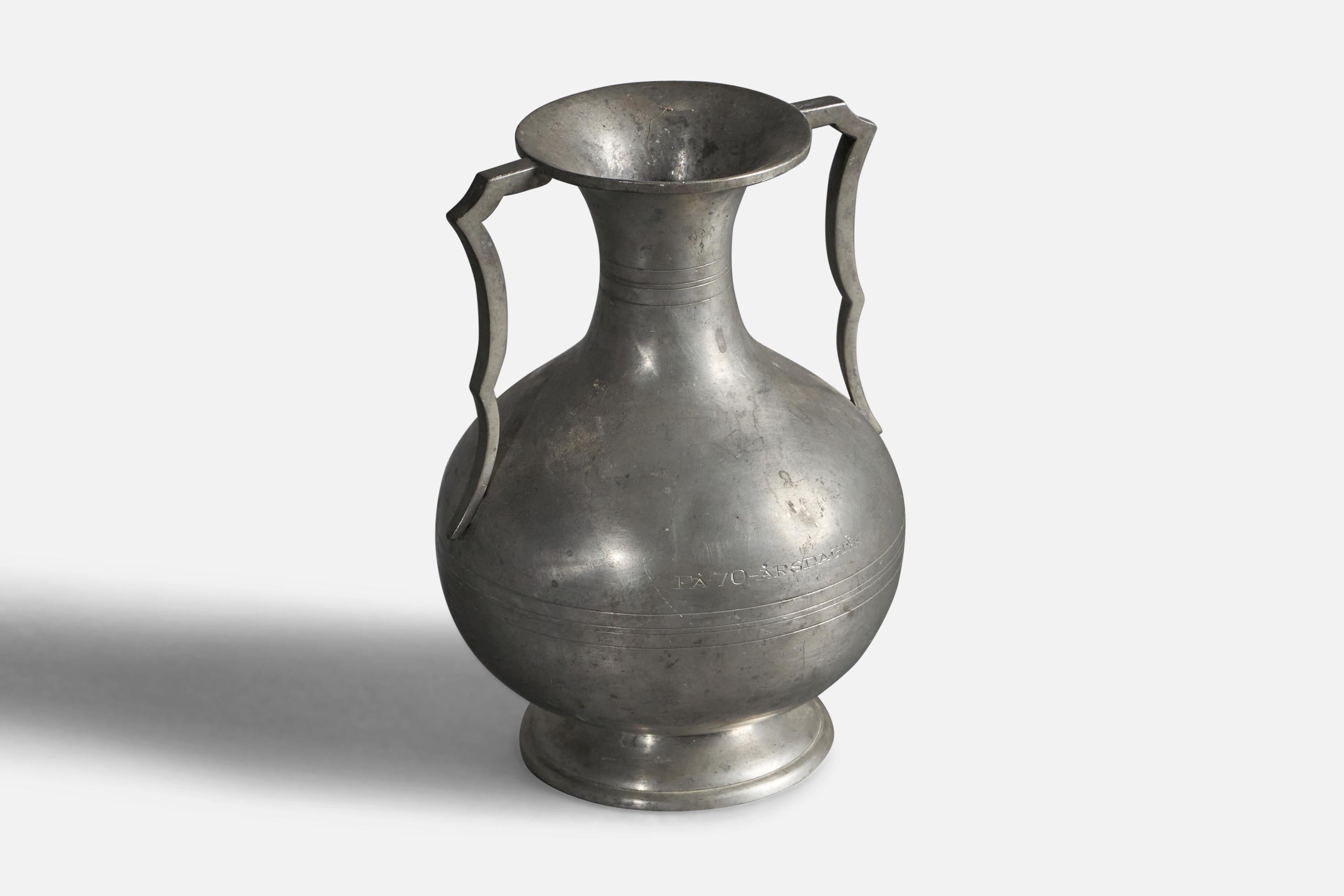 Scandinavian Modern AB ML, Vase, Pewter, Sweden, 1930s For Sale