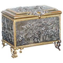 Antique AB Paris Signed French Bronze and Gilt Brass Jewelry Casket Box Chest circa 1880