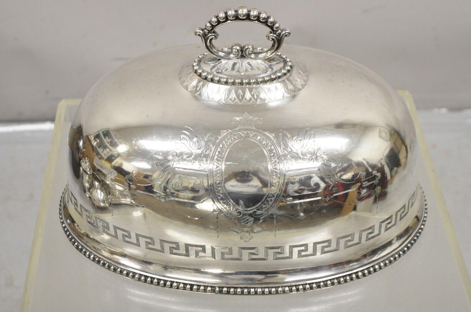 A.B. Savory & Sons Sheffield England Regency Greek Key Silver Plated Dome Cover 2