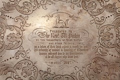 AB Savory & Sons Sterling Silver 12" Salver Dedicated to Rev. Parkin 1865