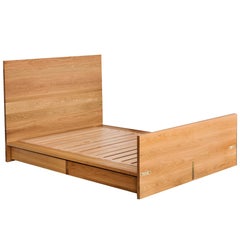 AB6, Queen-Size Contemporary White Oak Platform Bed with Two Storage Drawers