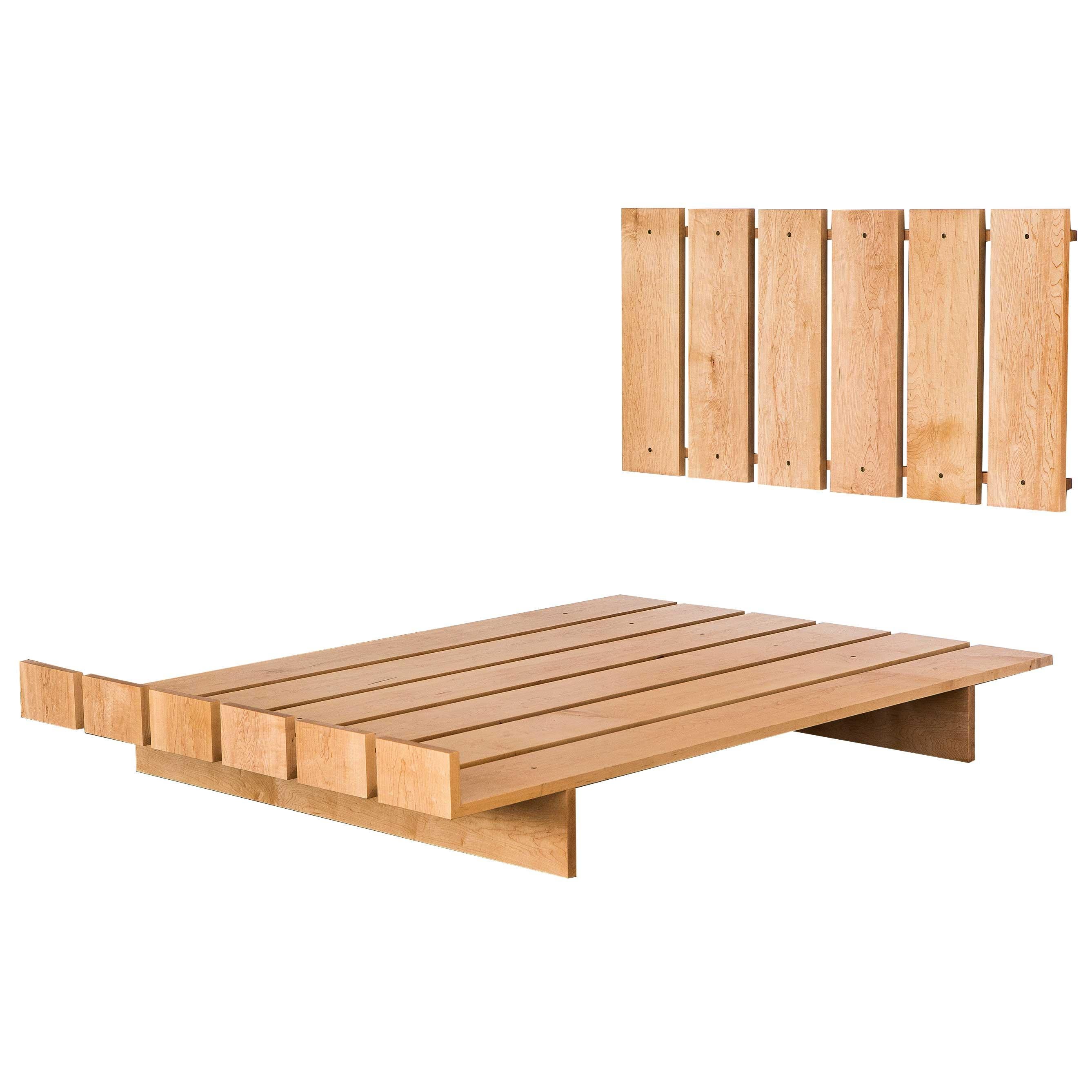 Contemporary Maple Platform Bed, Floating Bed Frame Full
