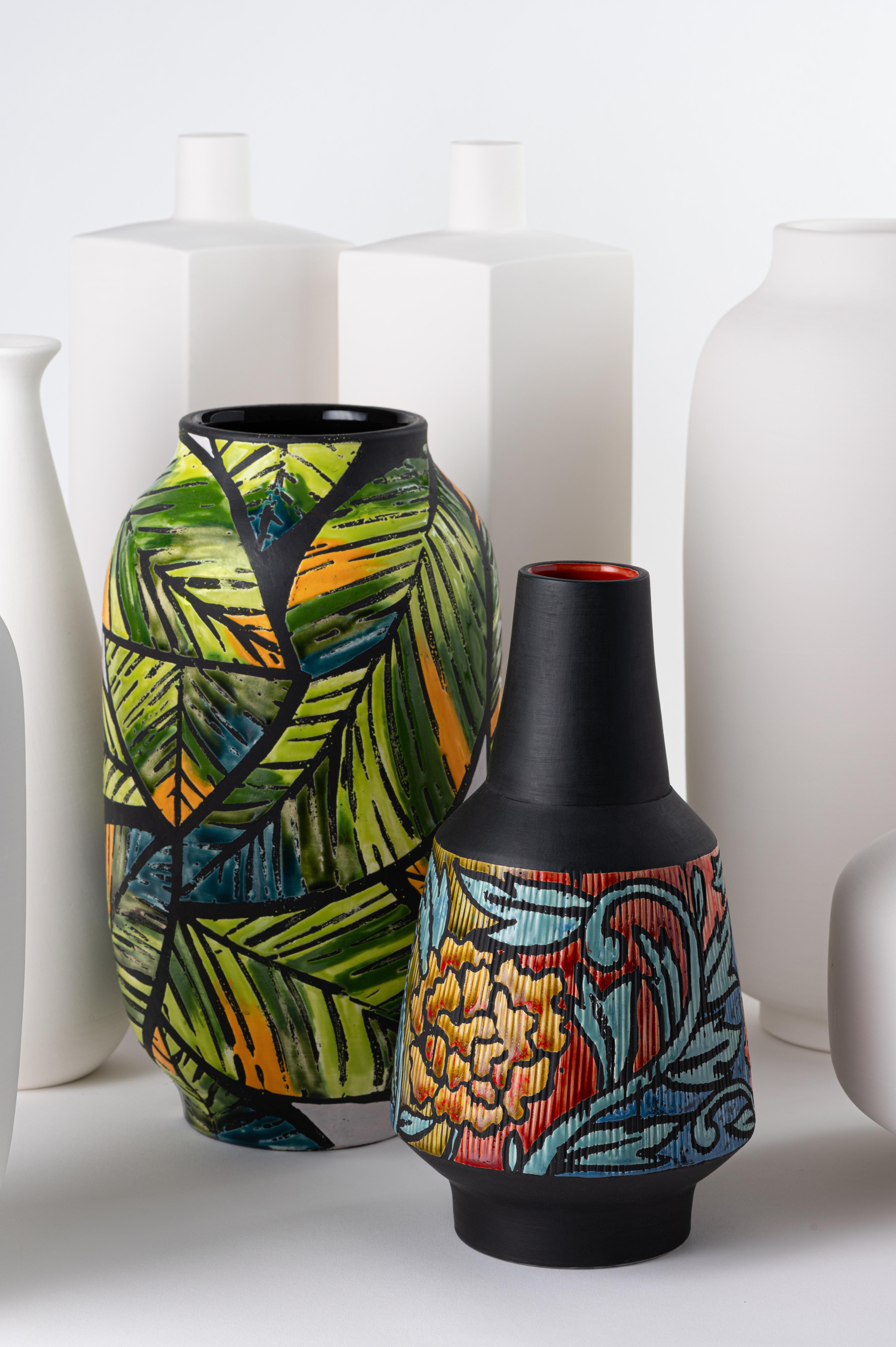 italien ABA-7 Vase Nuoveforme à feuilles tropicales en vente