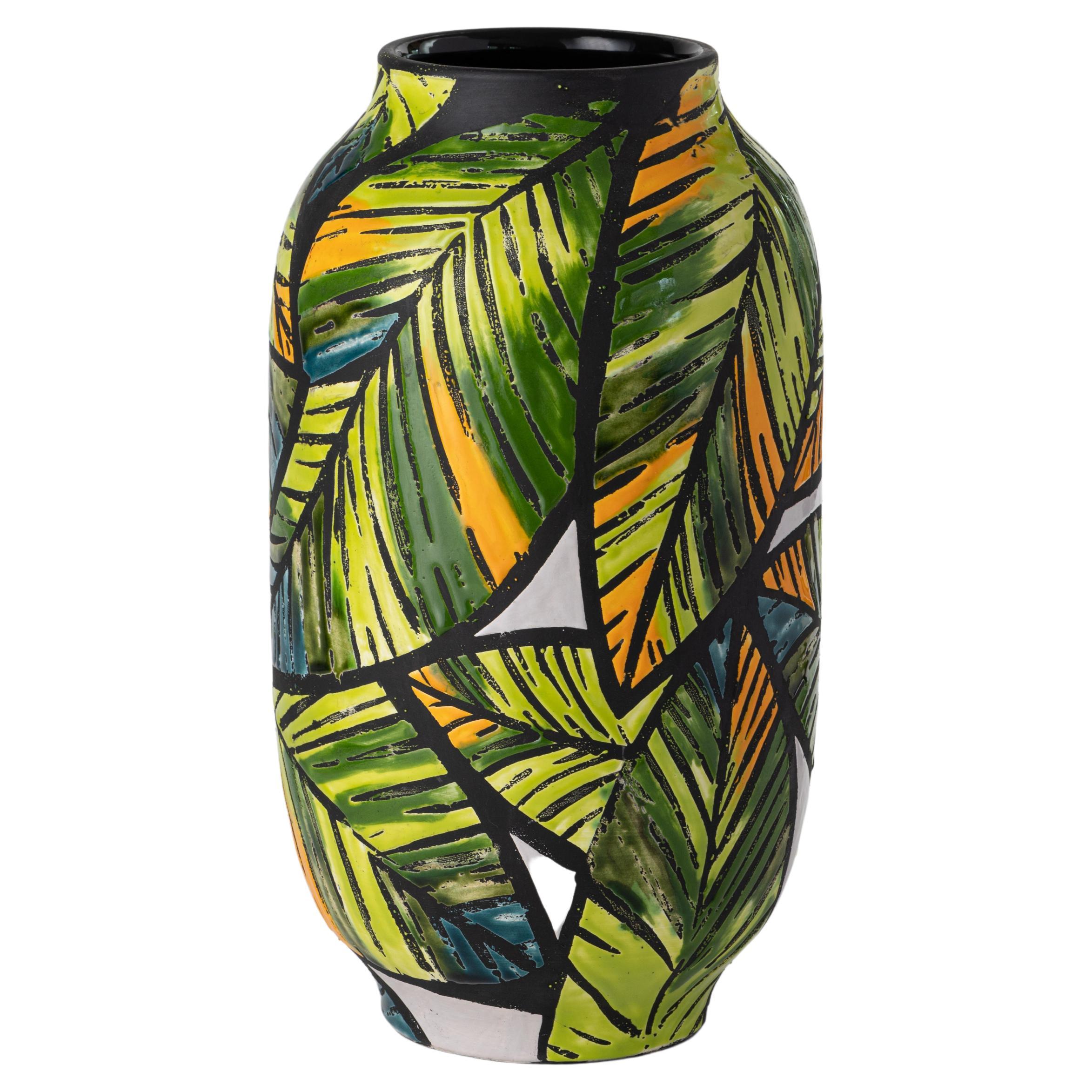 ABA-7 Vase Nuoveforme à feuilles tropicales en vente