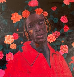 Homme noir de Kuta - 21e siècle. Contemporain, figuratif, moderne, floral