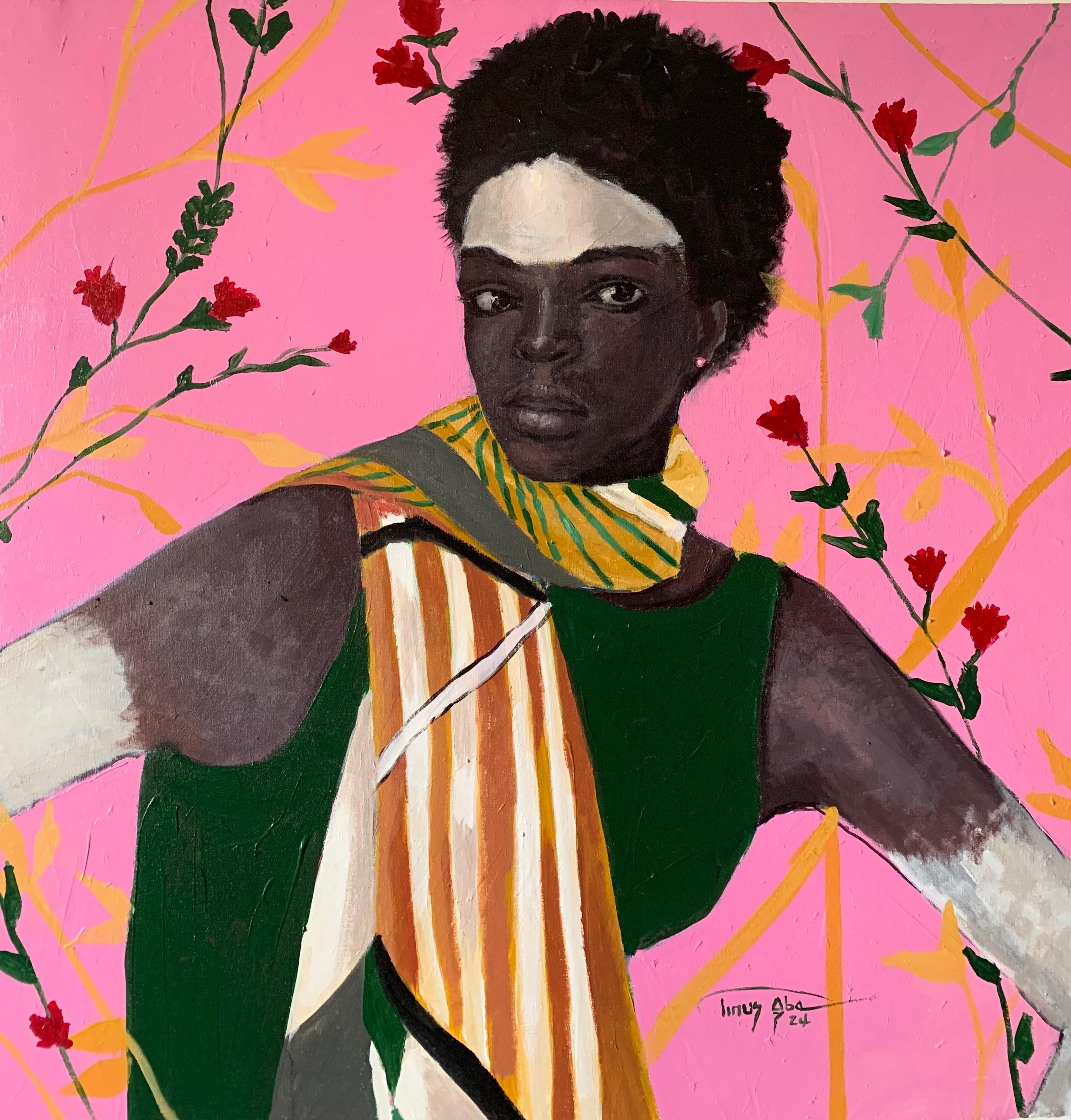 Aba Linus Animal Painting - Blossom - 21st Century. Contemporary, Figurative Portrait, Modern Women, Africa