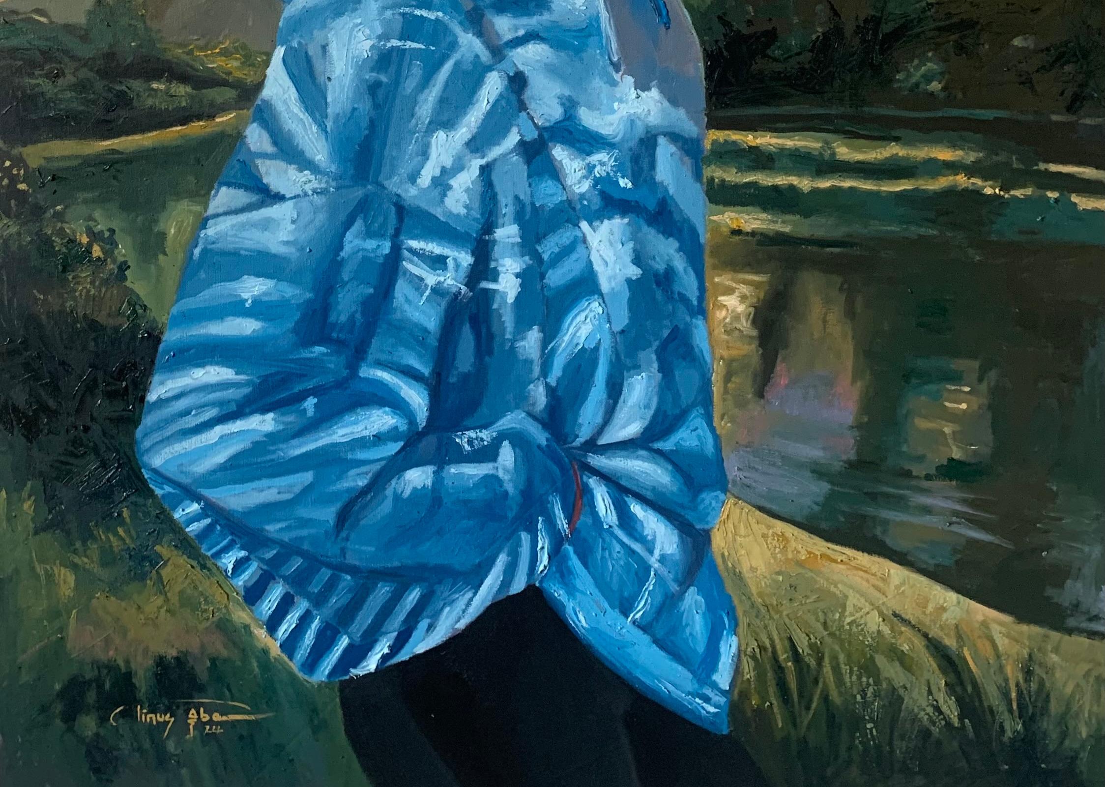 An der Seeseite - 21. Jahrhundert. Zeitgenössisch, Figurativ Modern, Menschen Natur (Blau), Animal Painting, von Aba Linus