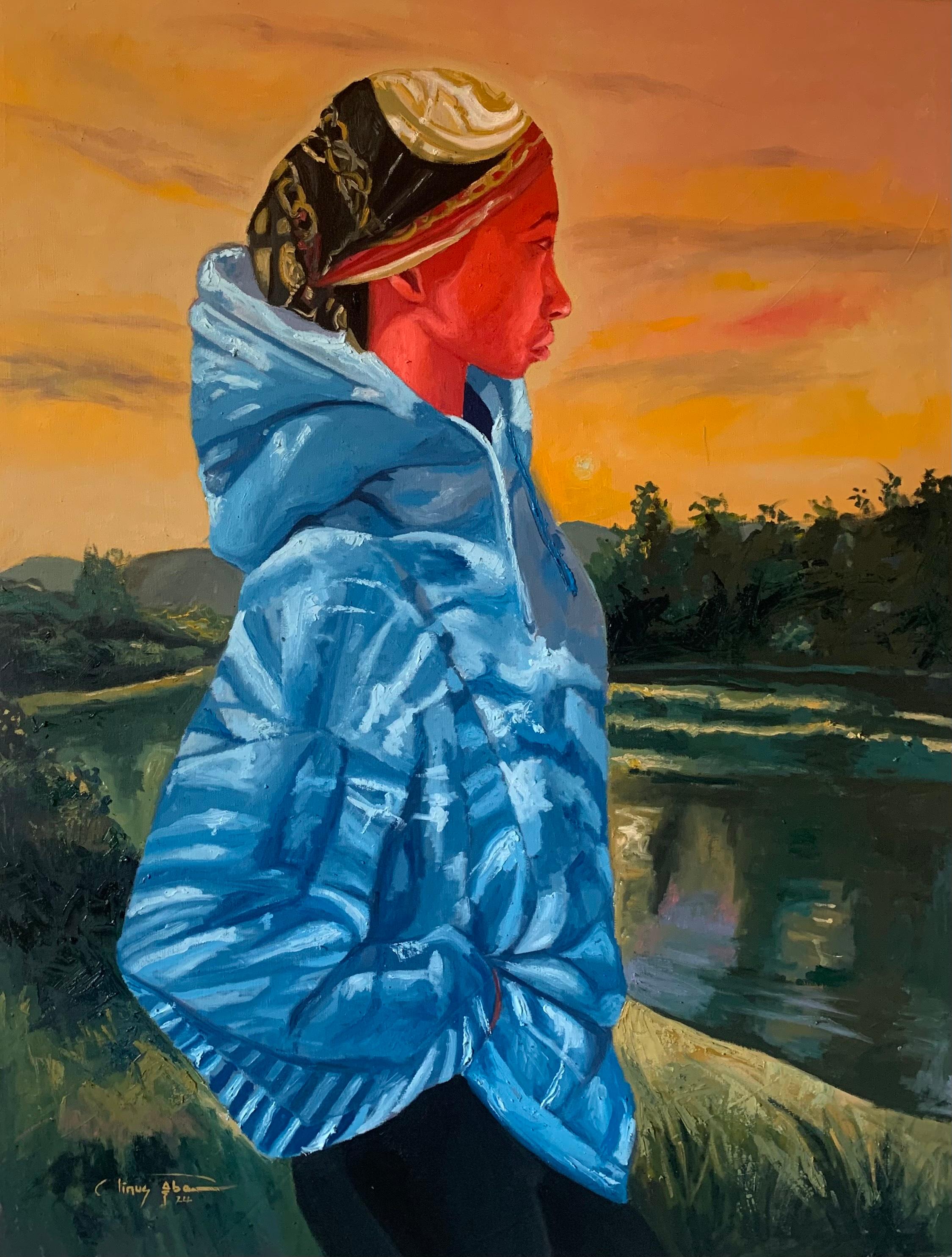 By The Lake Side - 21st Century. Contemporary, Figurative Modern, People Nature
