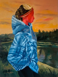 Au bord du lac - 21e siècle. Contemporain, Figuratif Moderne, Personnes Nature
