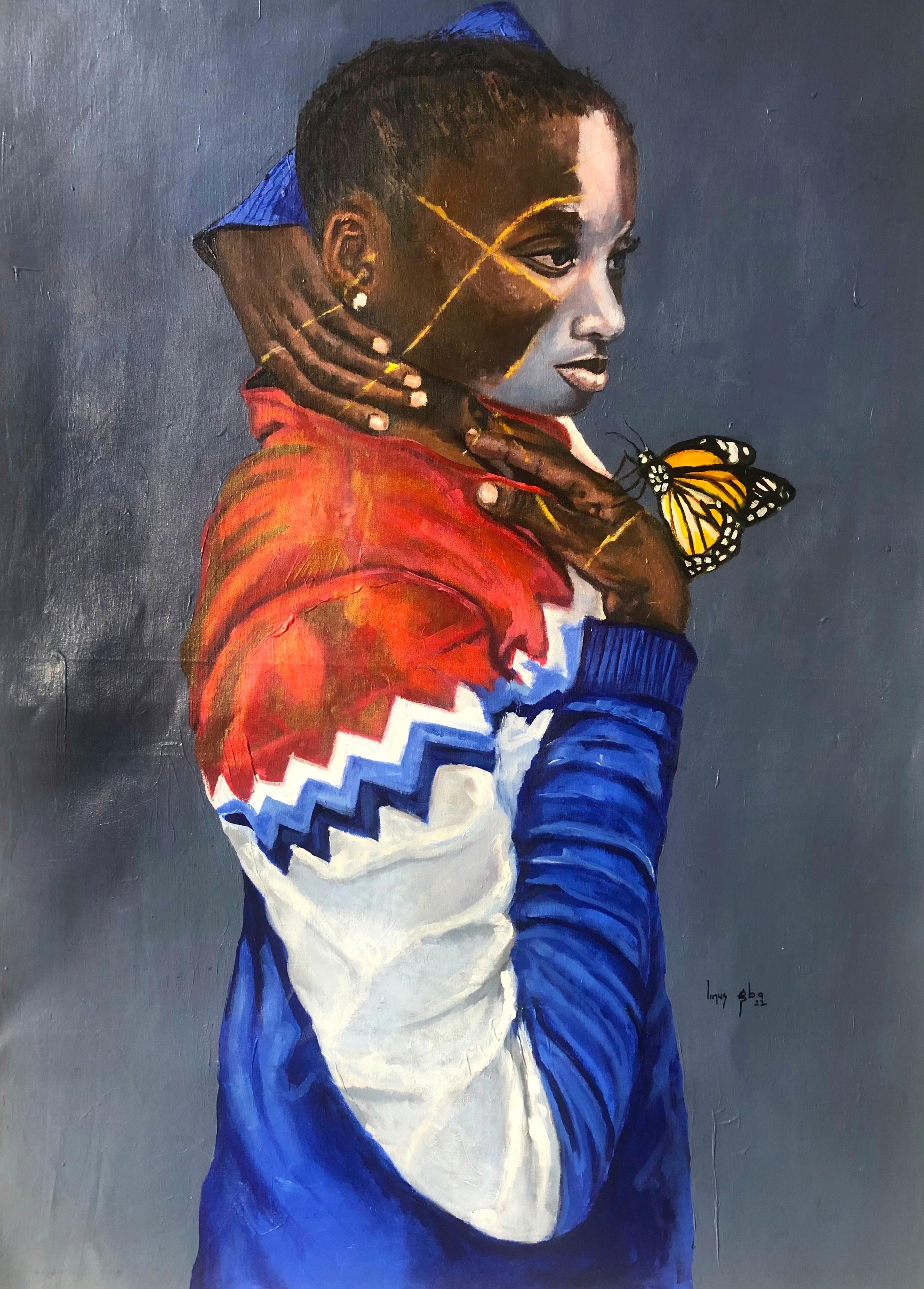 Aba Linus Figurative Painting – Dialog mit Schmetterling