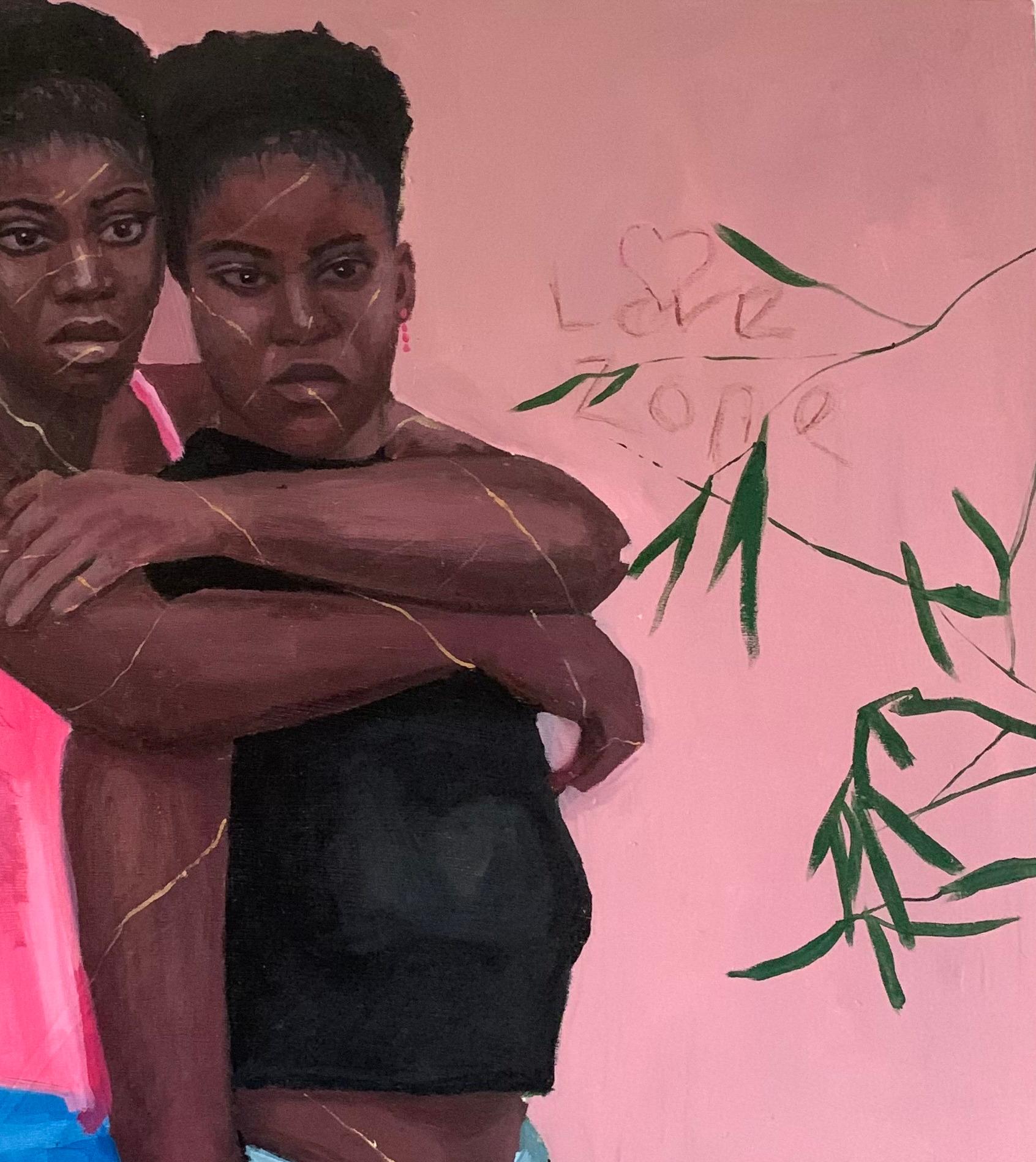 Zona Amigos - Siglo XXI. Contemporáneo, Retrato Figurativo, Mujer Moderna Amor - Figurative Painting Marrón de Aba Linus