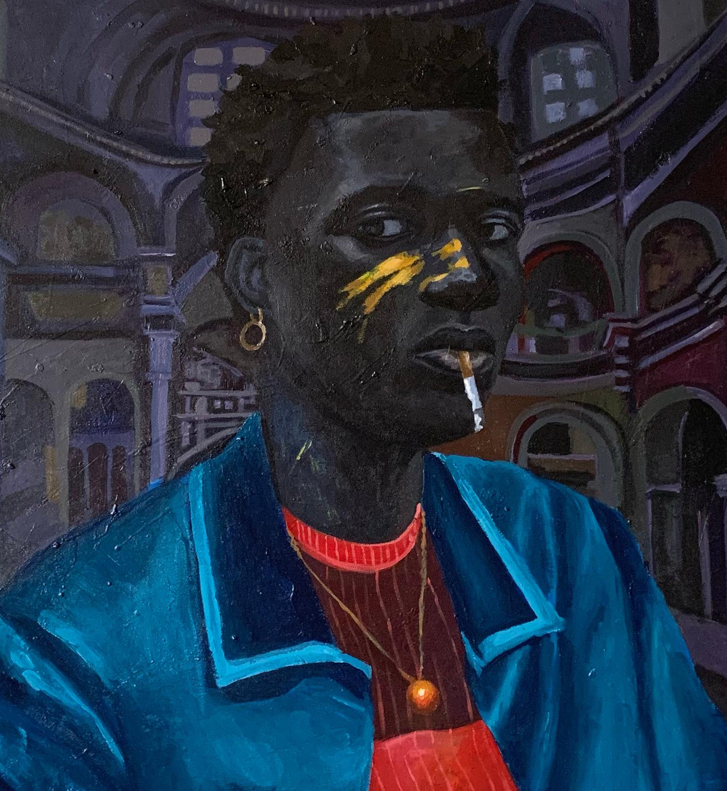 Gangster's Paradise 1 - 21. Jahrhundert Acrylgemälde eines jungen Mannes mit Zigarren im Angebot 1