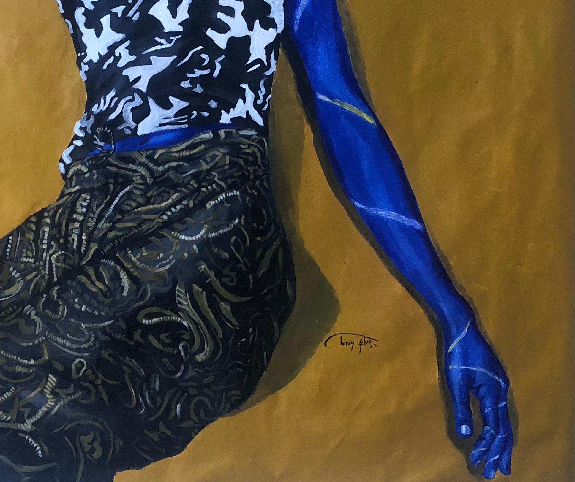 Signora in blu 1 - Interior Painting Marrone di Aba Linus