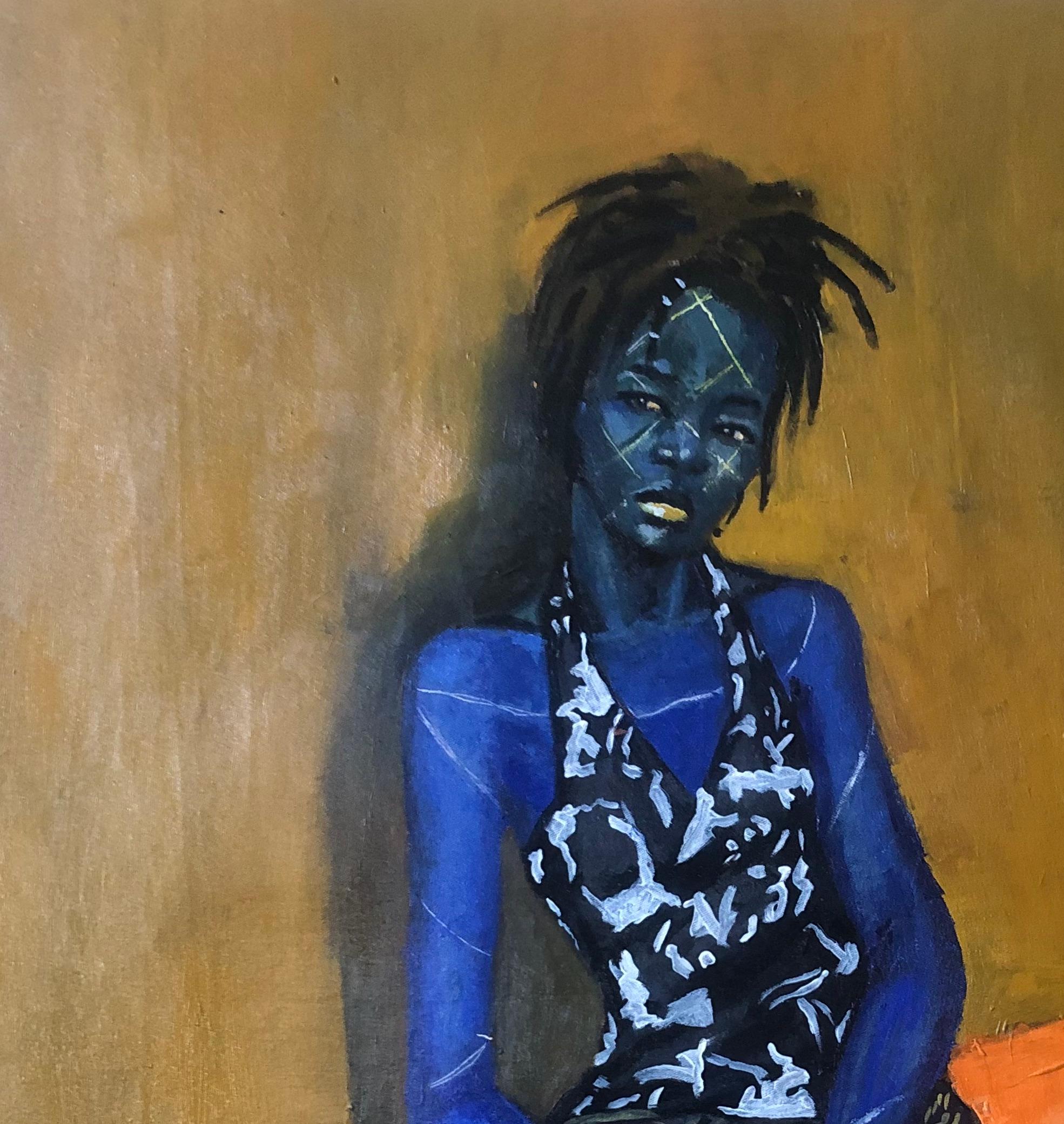 Lady on Blue 2 - Painting by Aba Linus