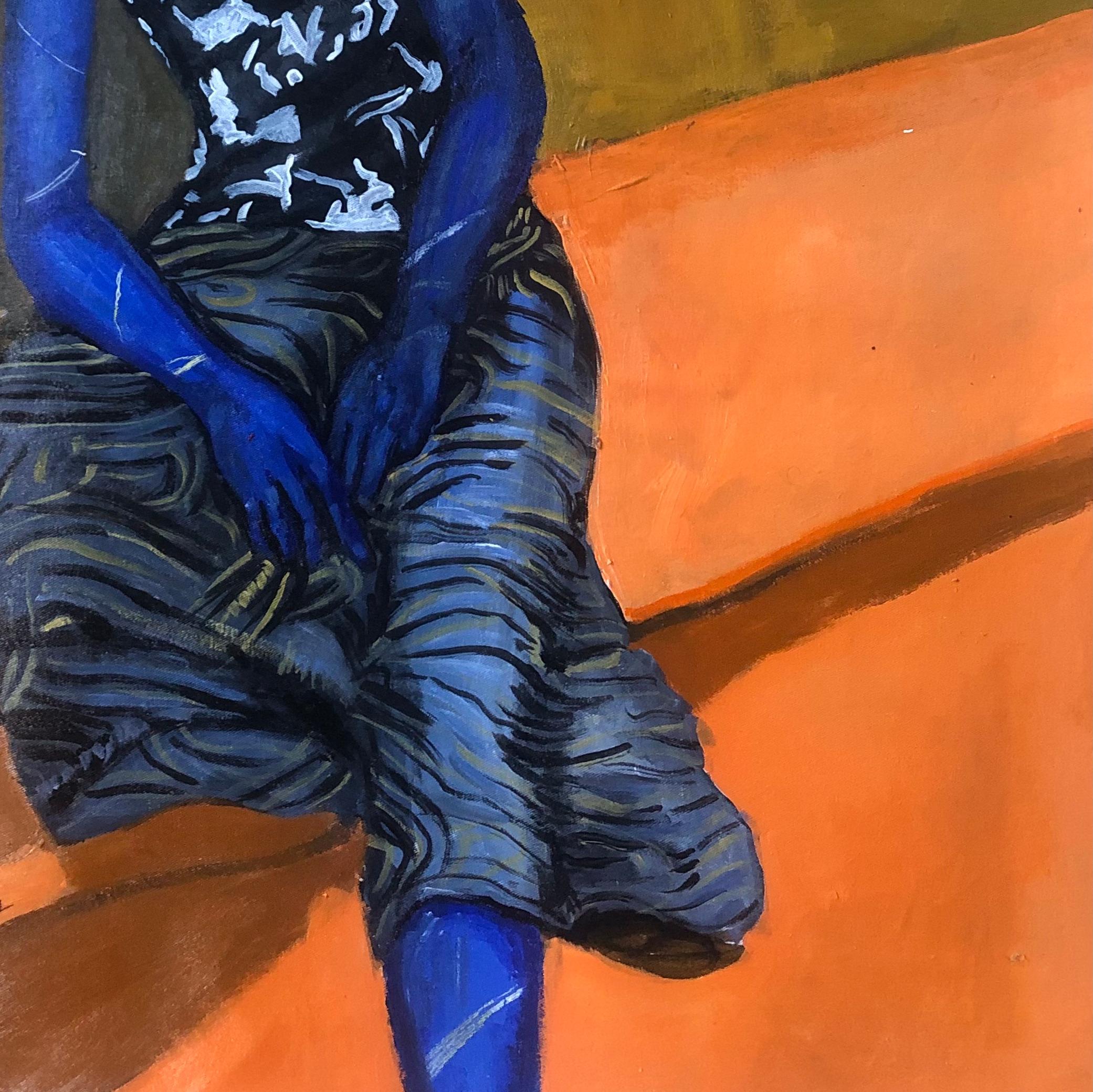 Signora in blu 2 - Painting Espressionista di Aba Linus