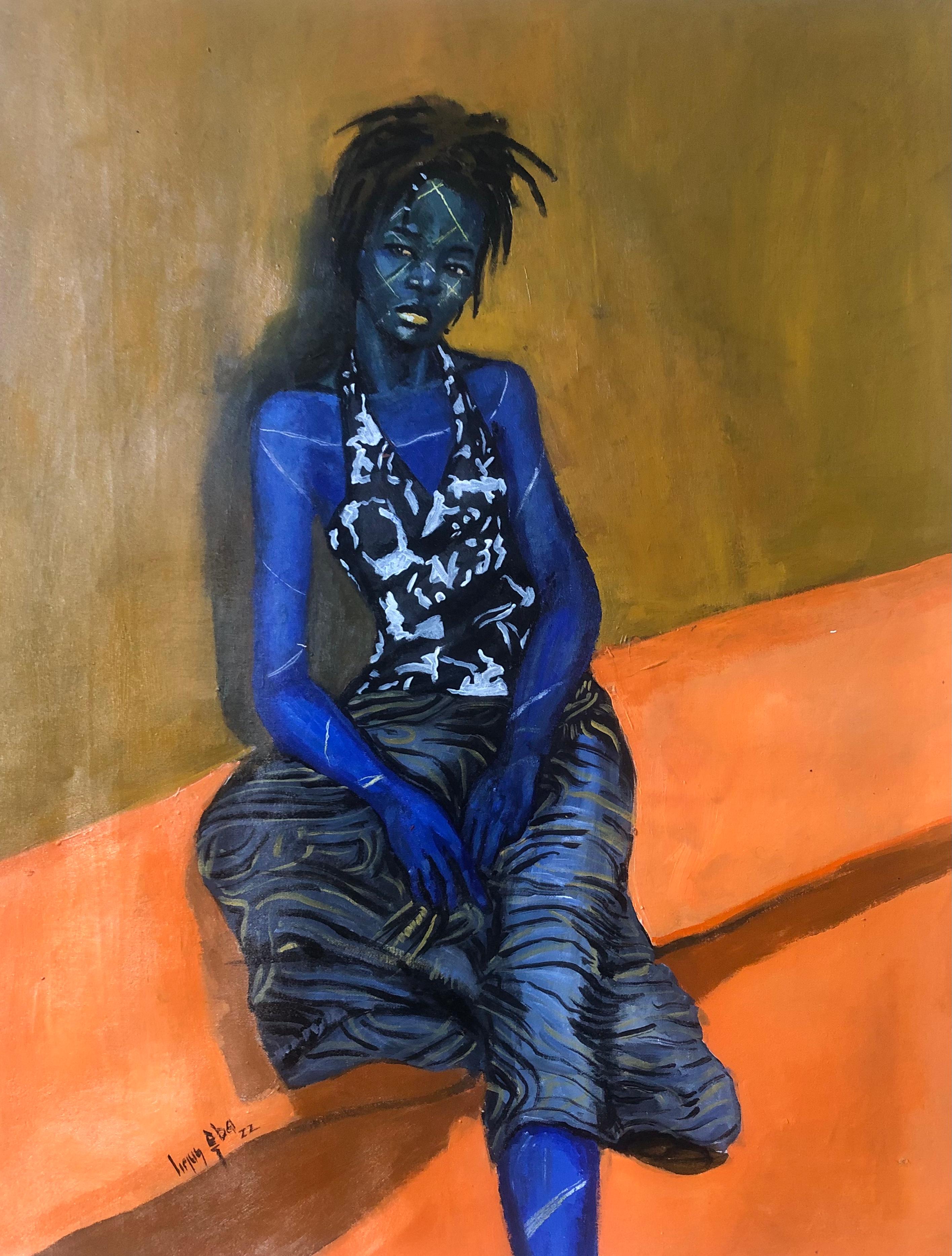 Aba Linus Figurative Painting - Lady on Blue 2