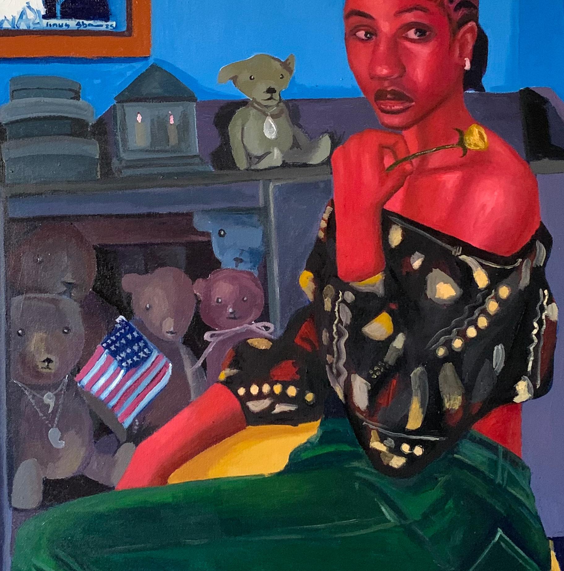 Melancholy 1 - 21. Jahrhundert. Contemporary, Figurativ, Porträt, Modern, Frauen (Blau), Animal Painting, von Aba Linus